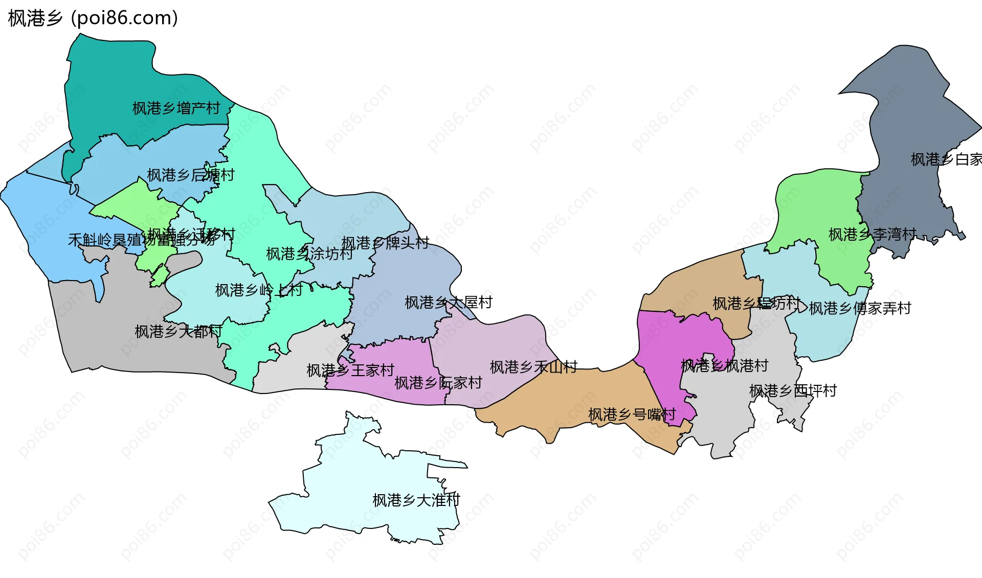 枫港乡边界地图(五级行政区划)