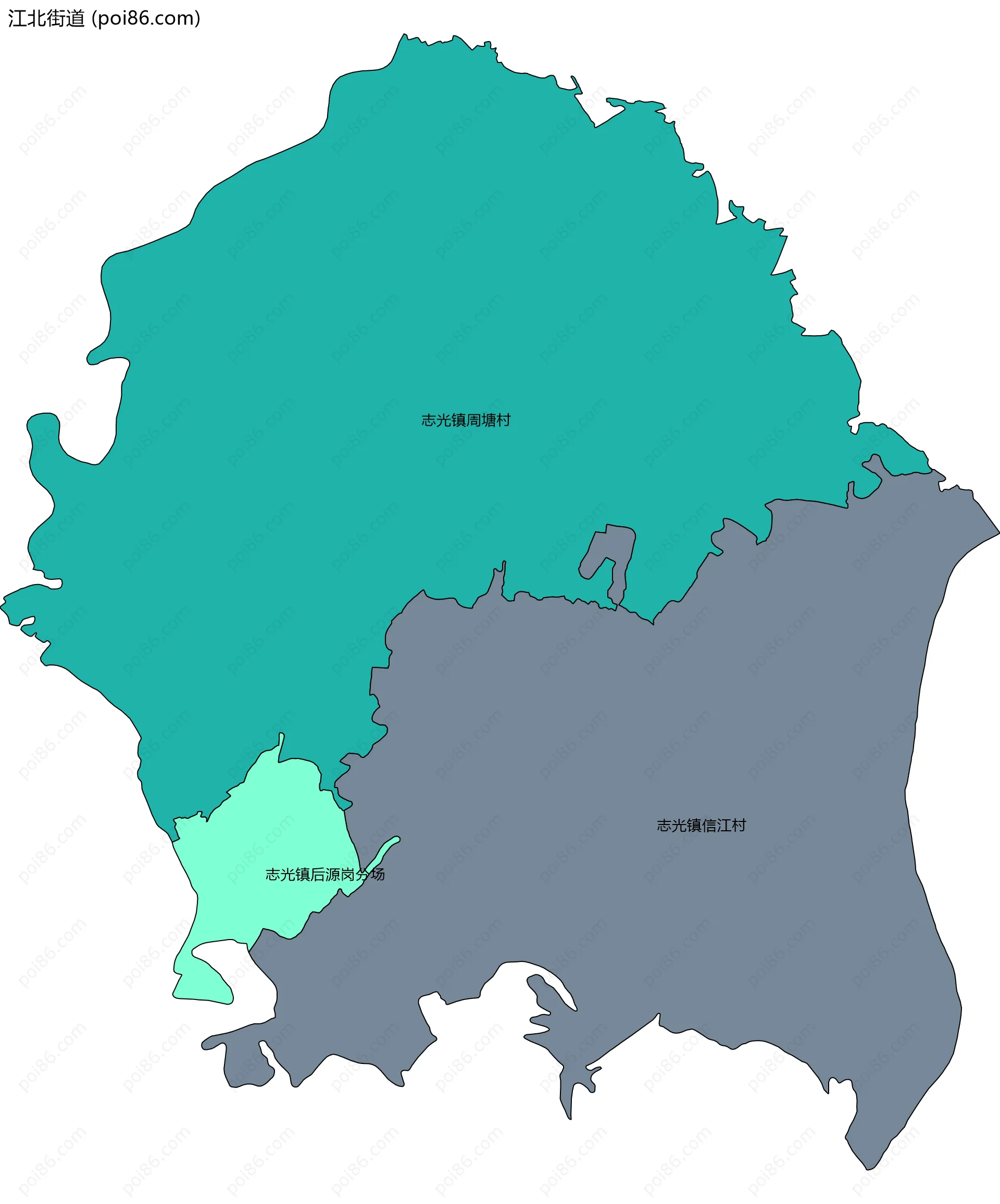 江北街道边界地图(五级行政区划)