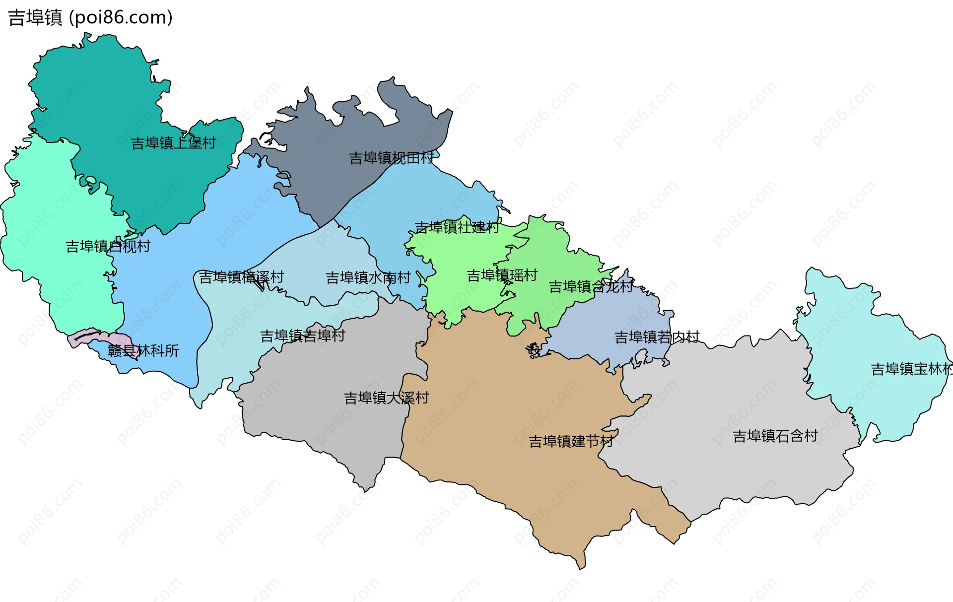 吉埠镇边界地图(五级行政区划)