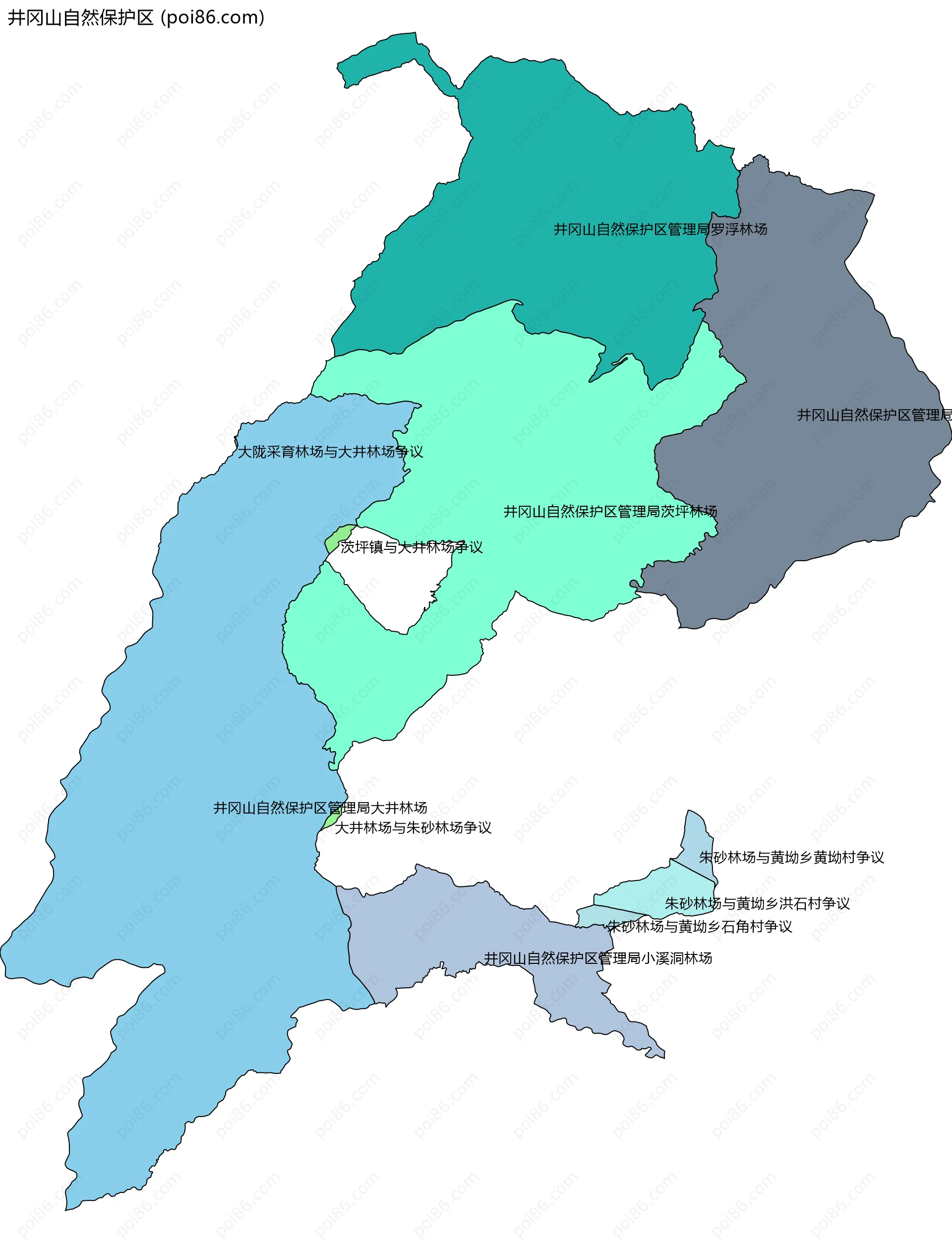 井冈山自然保护区边界地图(五级行政区划)