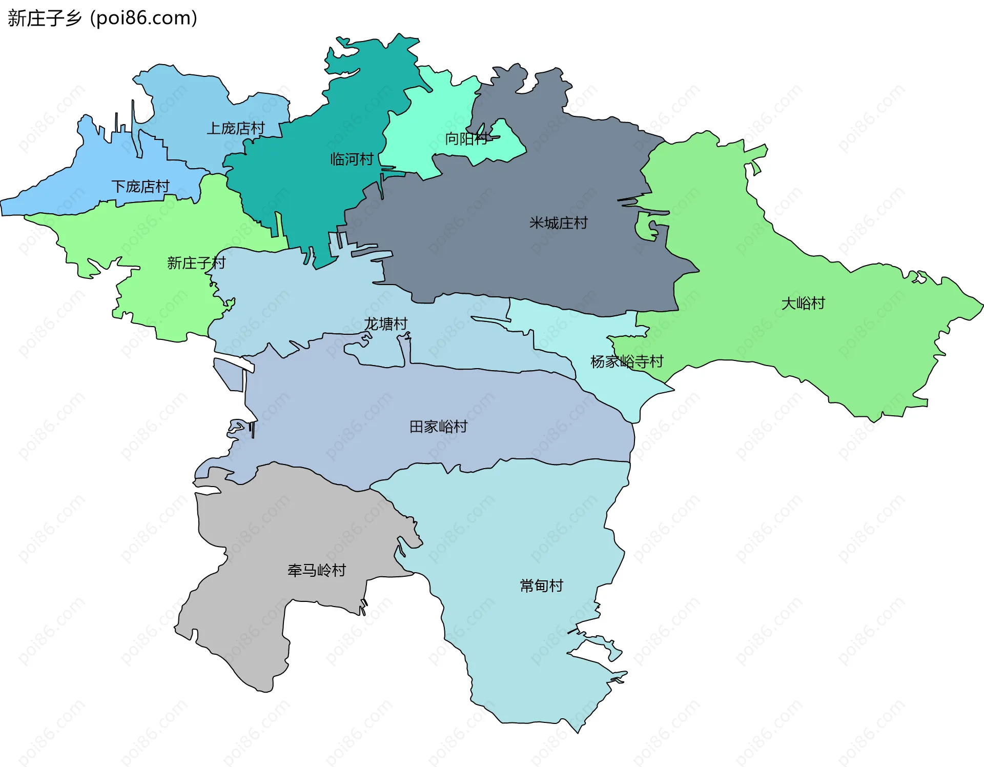 新庄子乡边界地图(五级行政区划)