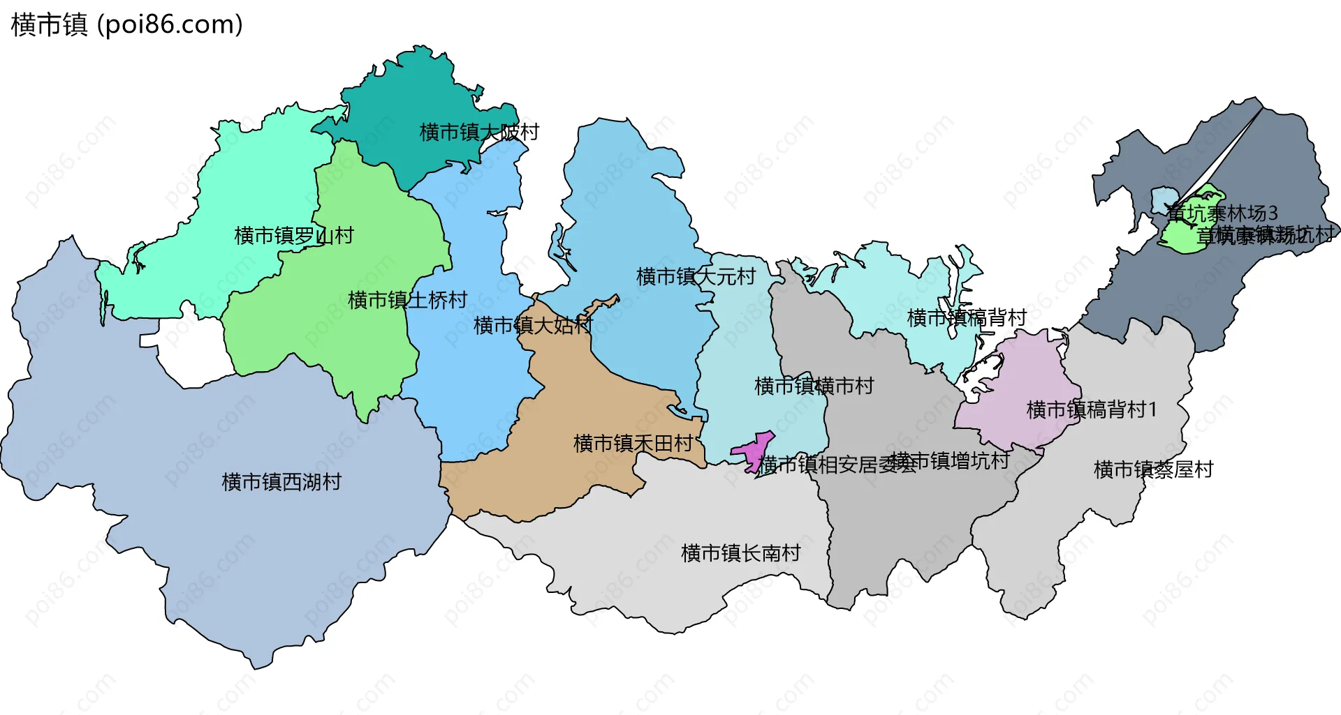 横市镇边界地图(五级行政区划)