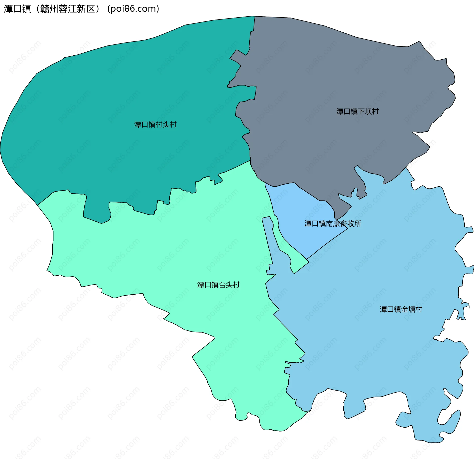 潭口镇（赣州蓉江新区）边界地图(五级行政区划)