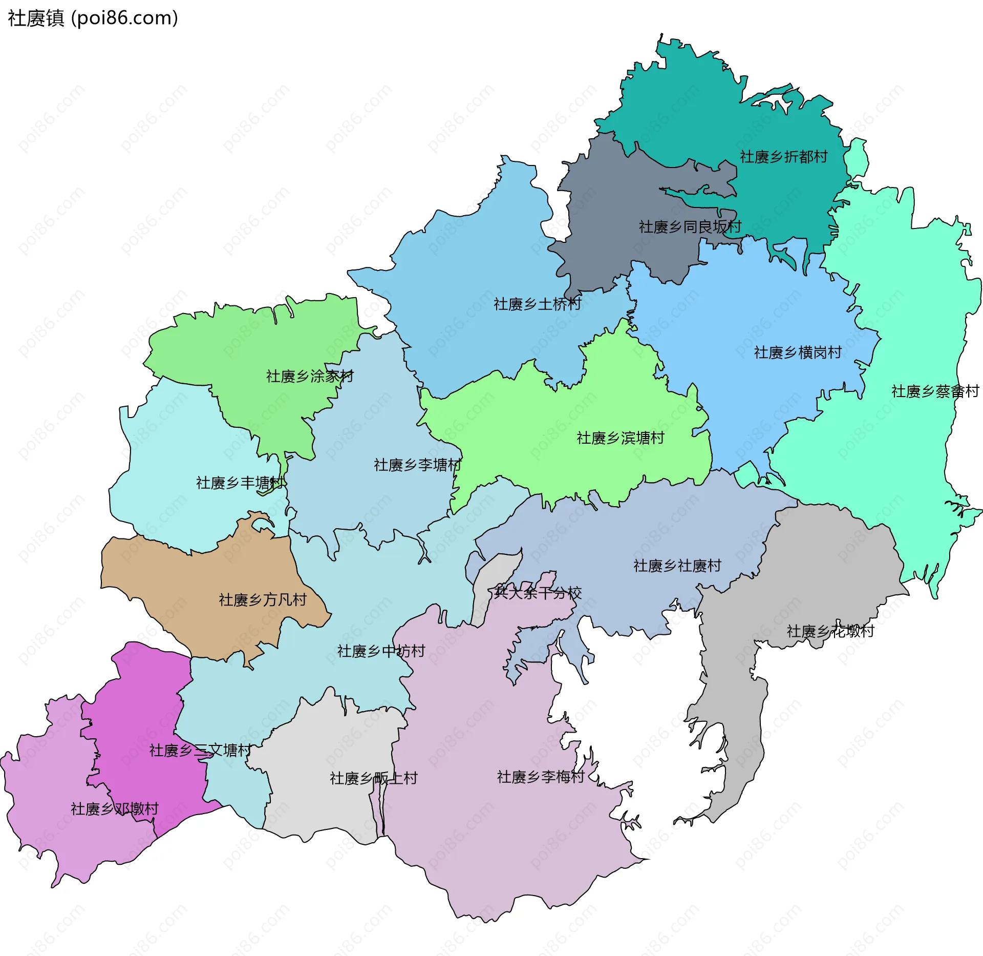 社赓镇边界地图(五级行政区划)