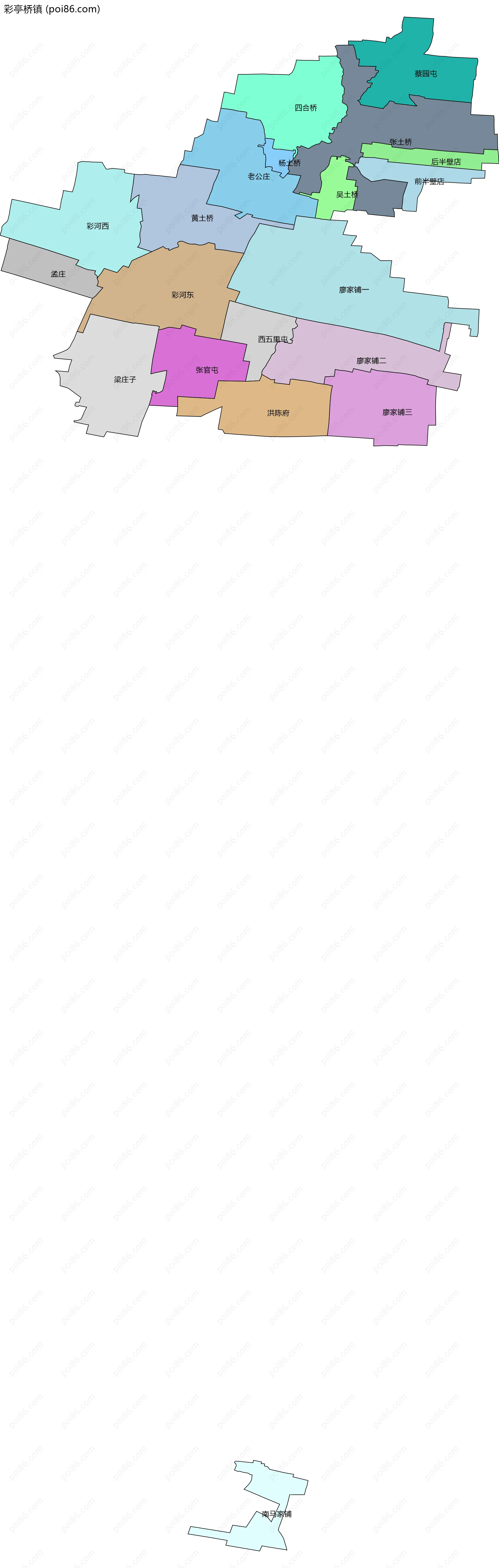 彩亭桥镇边界地图(五级行政区划)