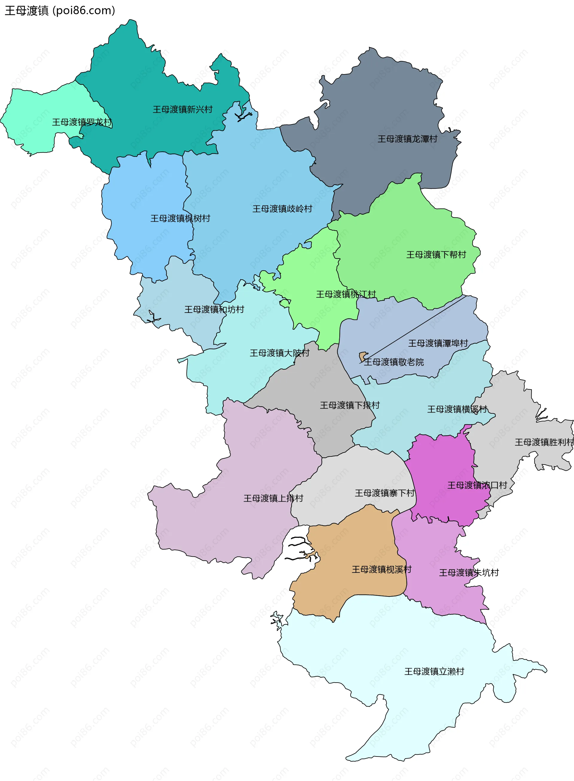 王母渡镇边界地图(五级行政区划)