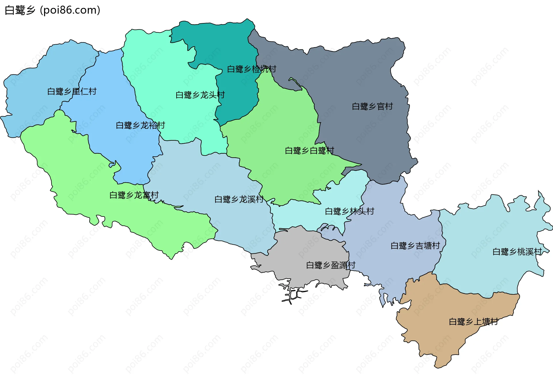 白鹭乡边界地图(五级行政区划)