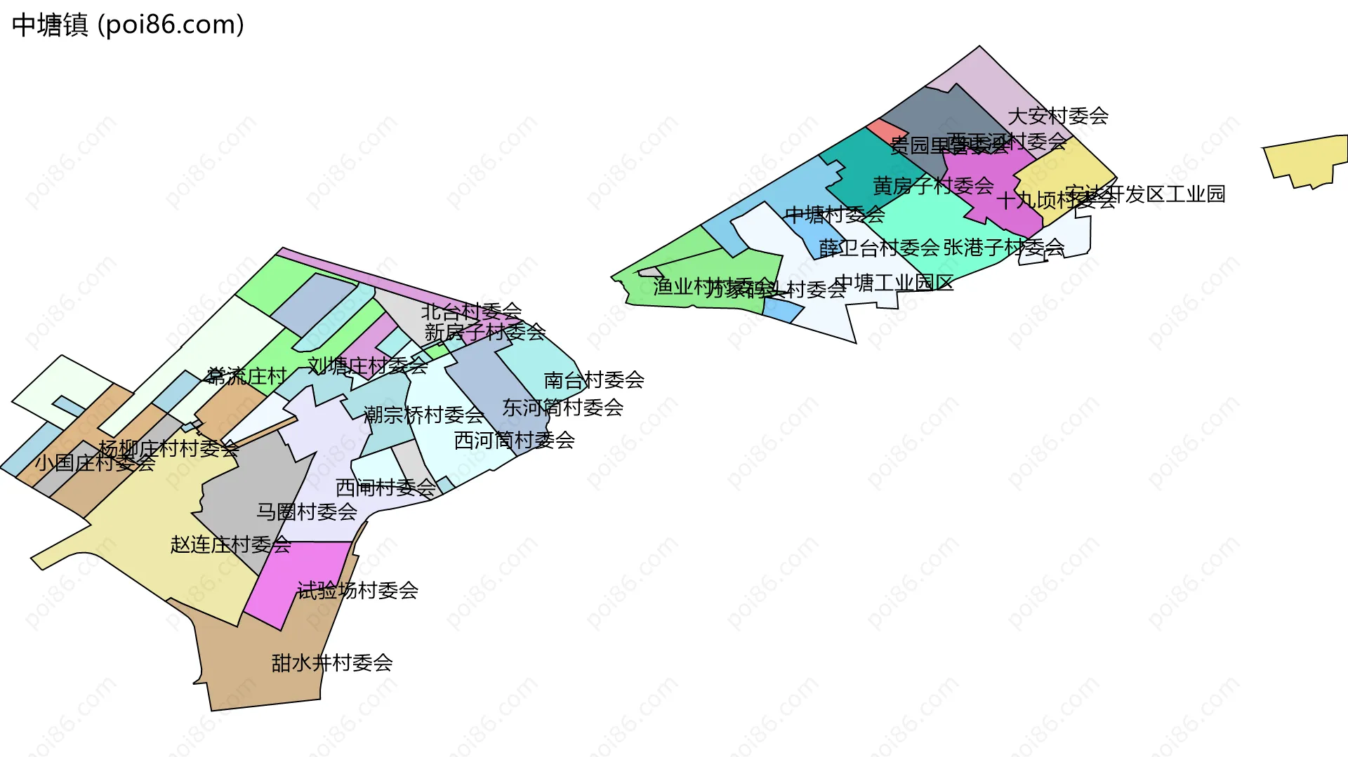 中塘镇边界地图(五级行政区划)