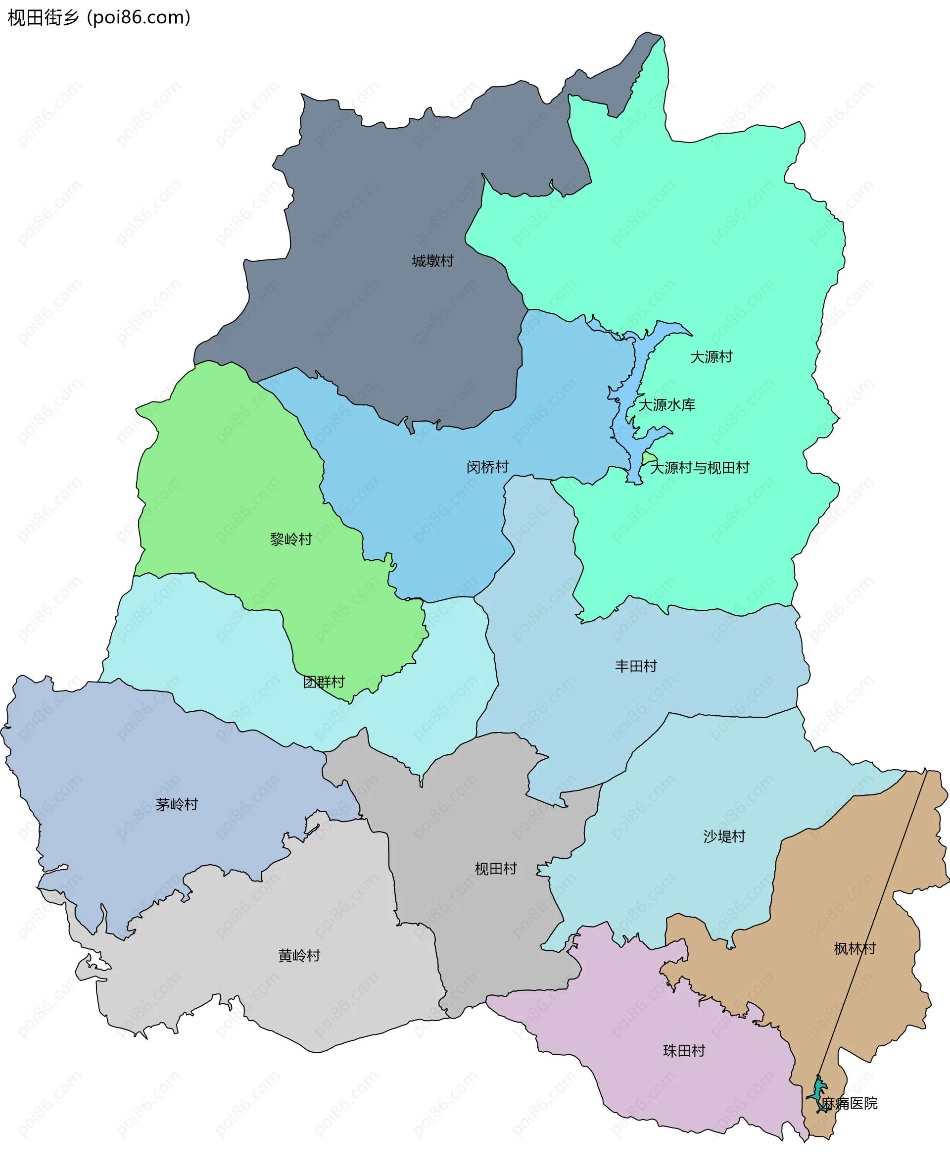 枧田街乡边界地图(五级行政区划)