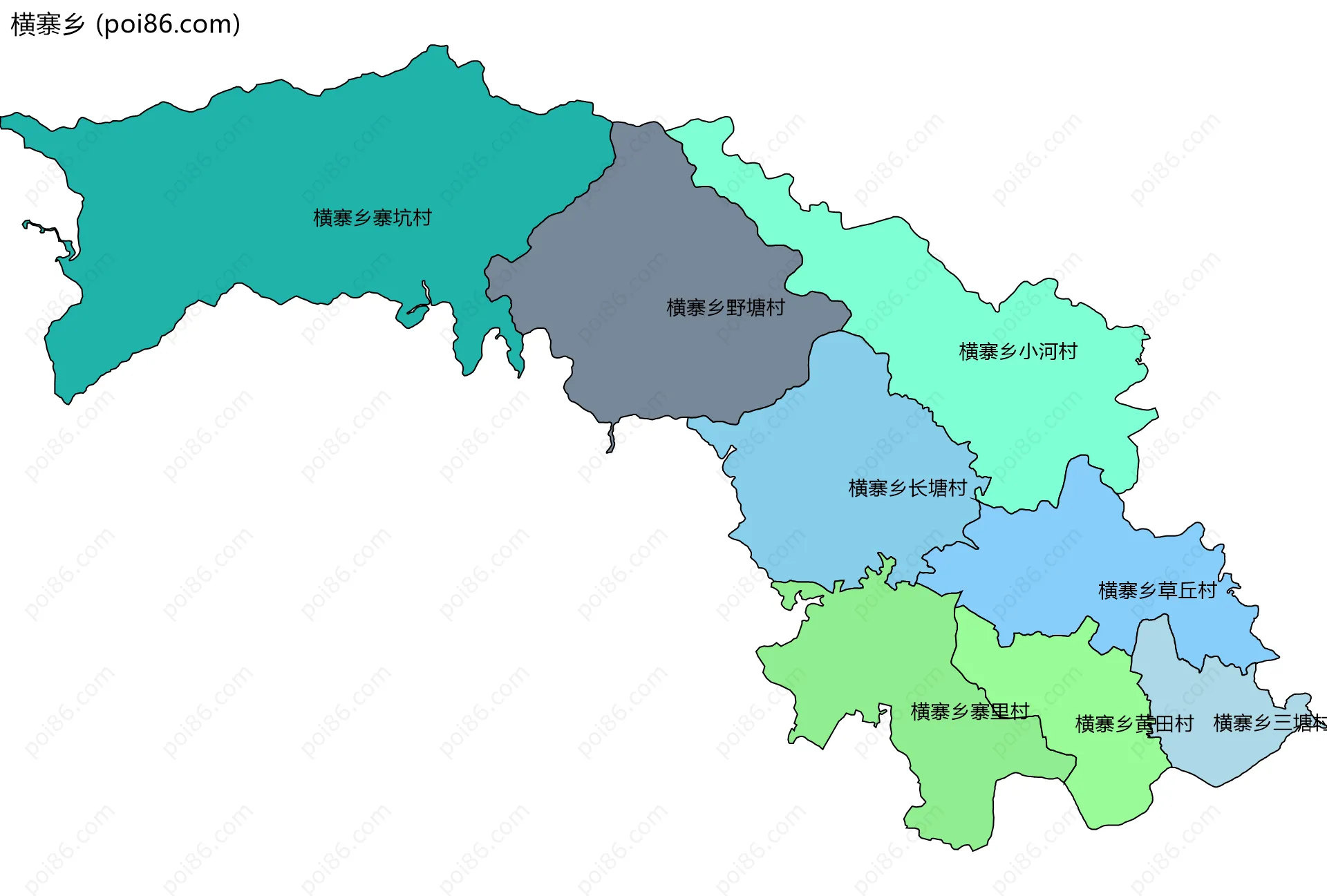 横寨乡边界地图(五级行政区划)