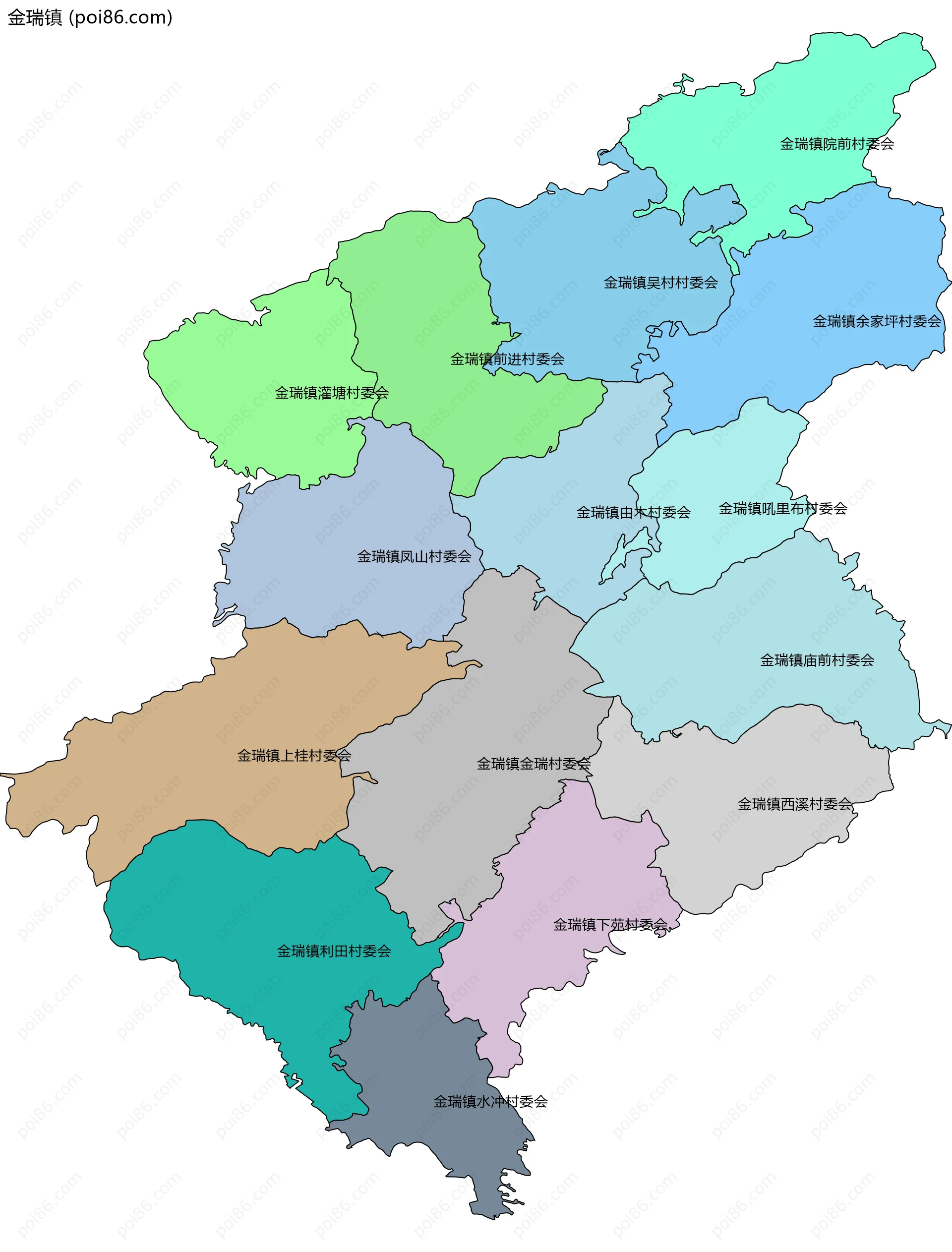 金瑞镇边界地图(五级行政区划)