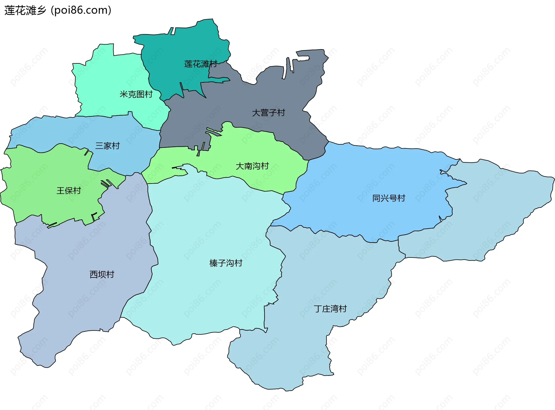 莲花滩乡边界地图(五级行政区划)