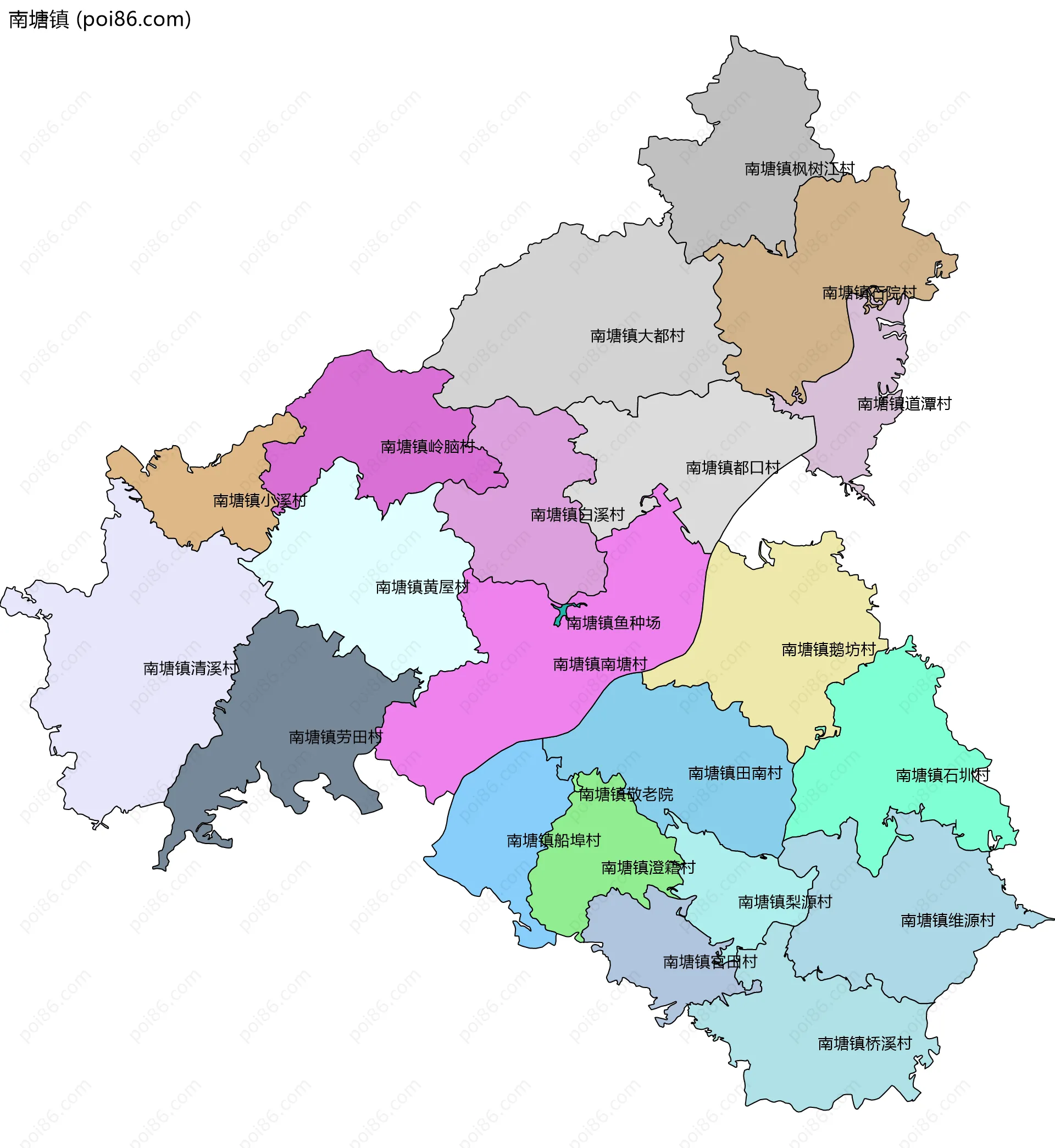 南塘镇边界地图(五级行政区划)