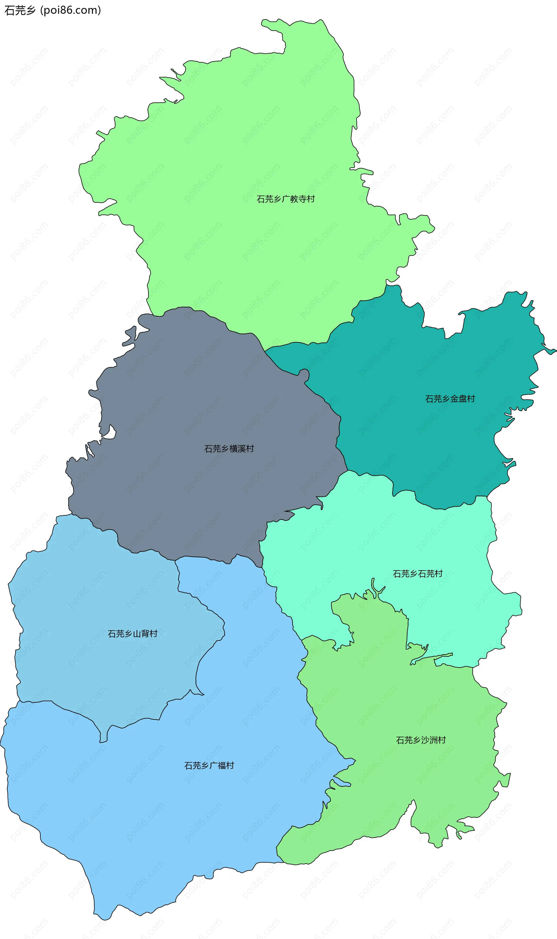 石芫乡边界地图(五级行政区划)