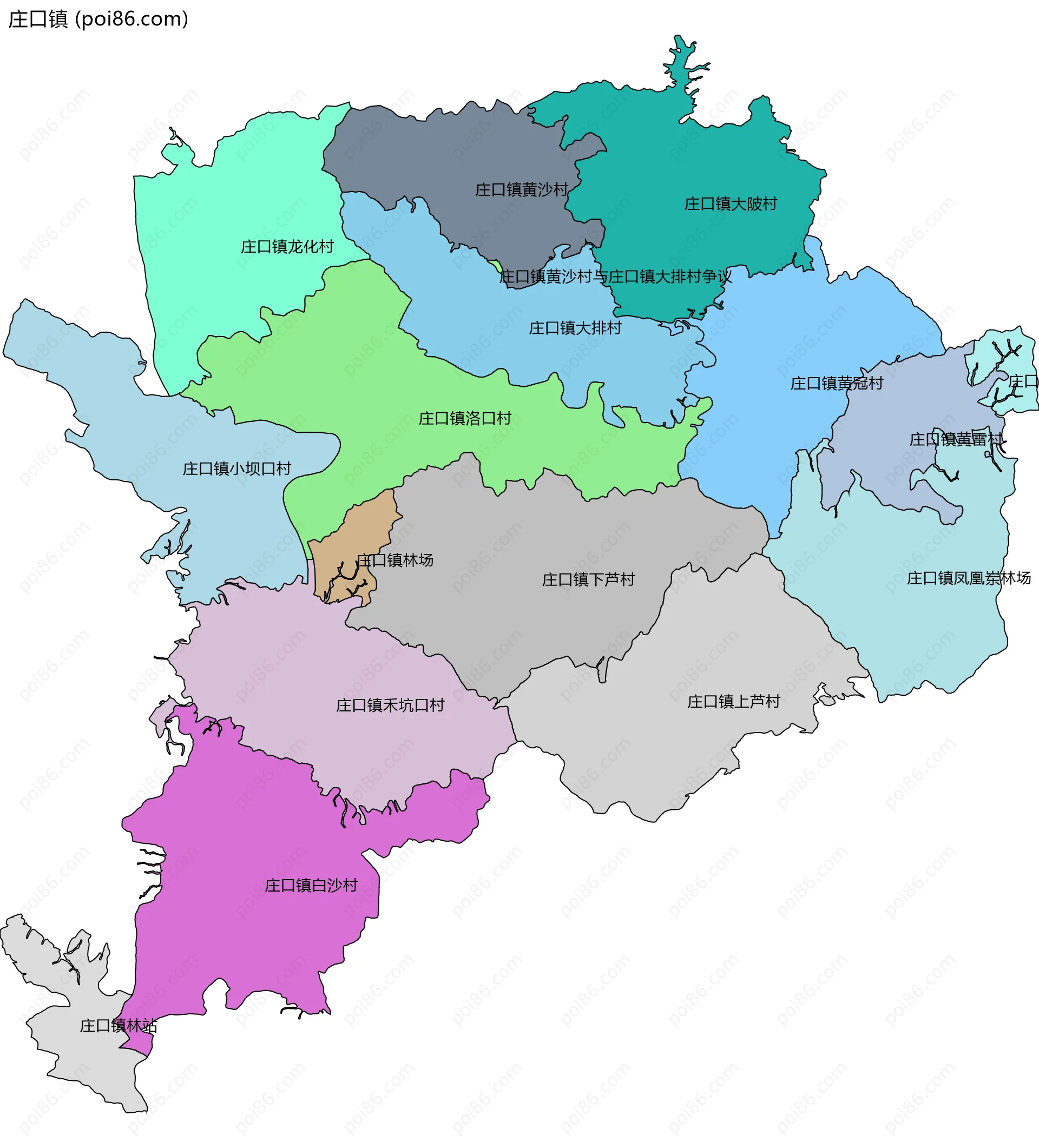 庄口镇边界地图(五级行政区划)