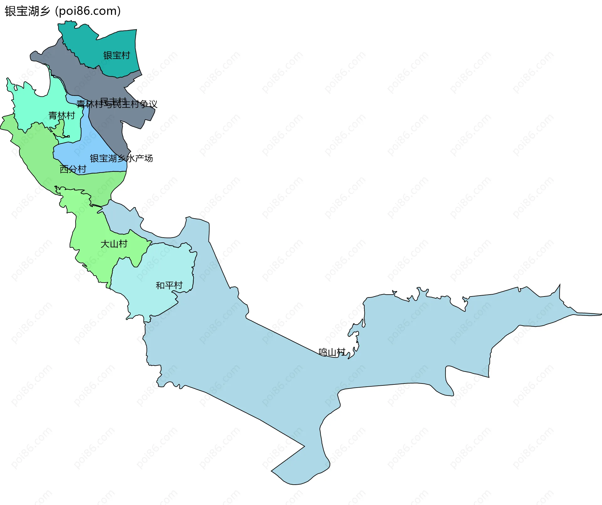 银宝湖乡边界地图(五级行政区划)