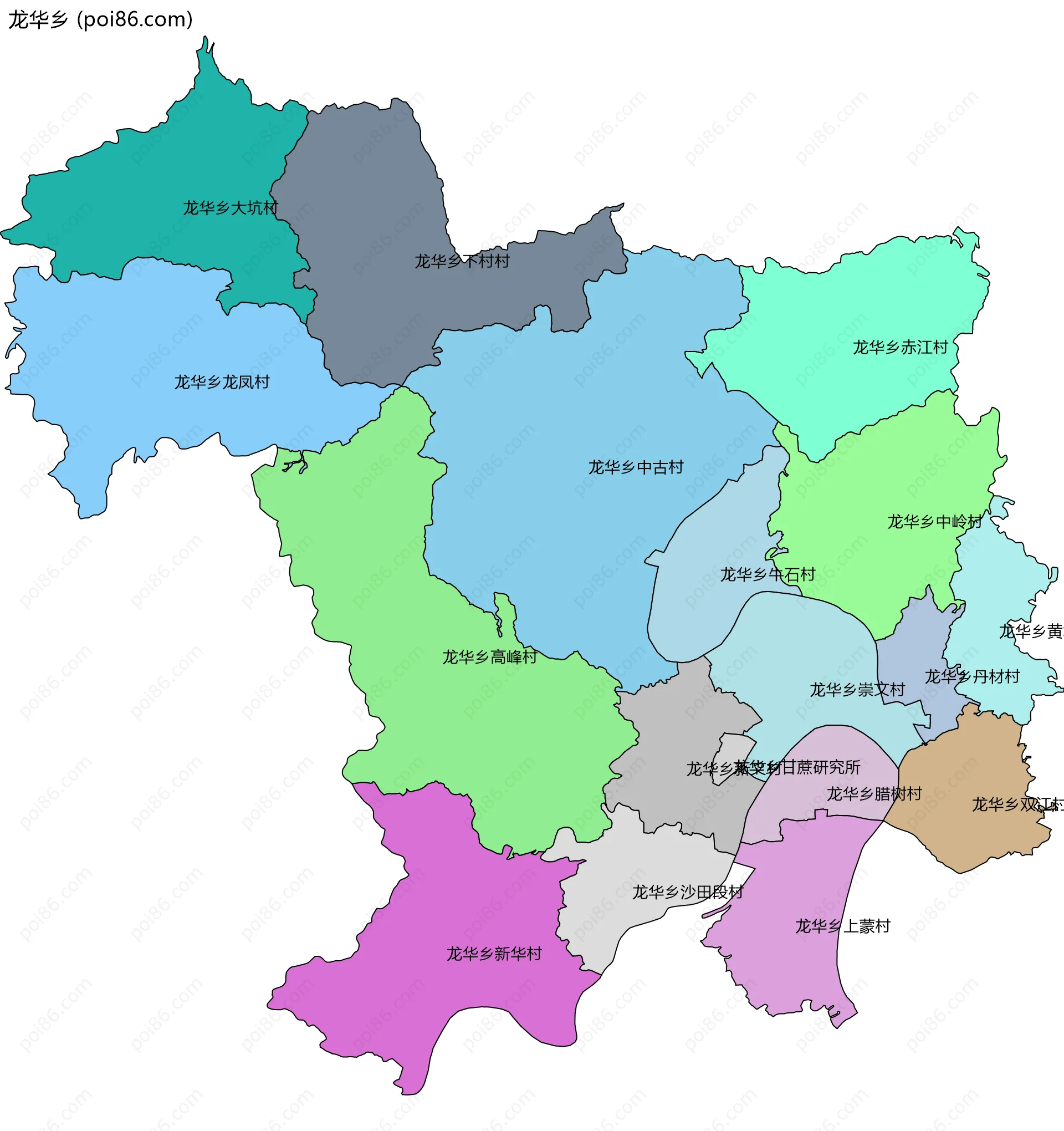 龙华乡边界地图(五级行政区划)