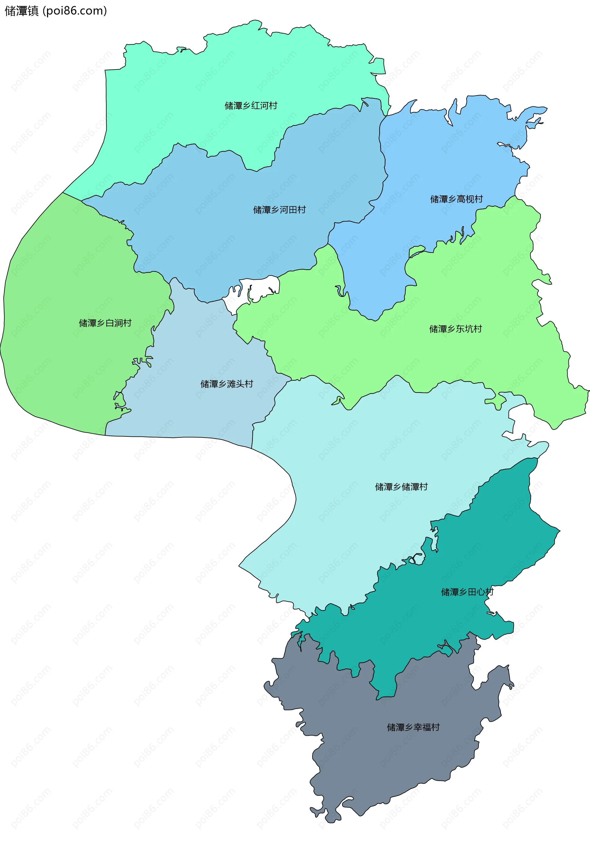 储潭镇边界地图(五级行政区划)