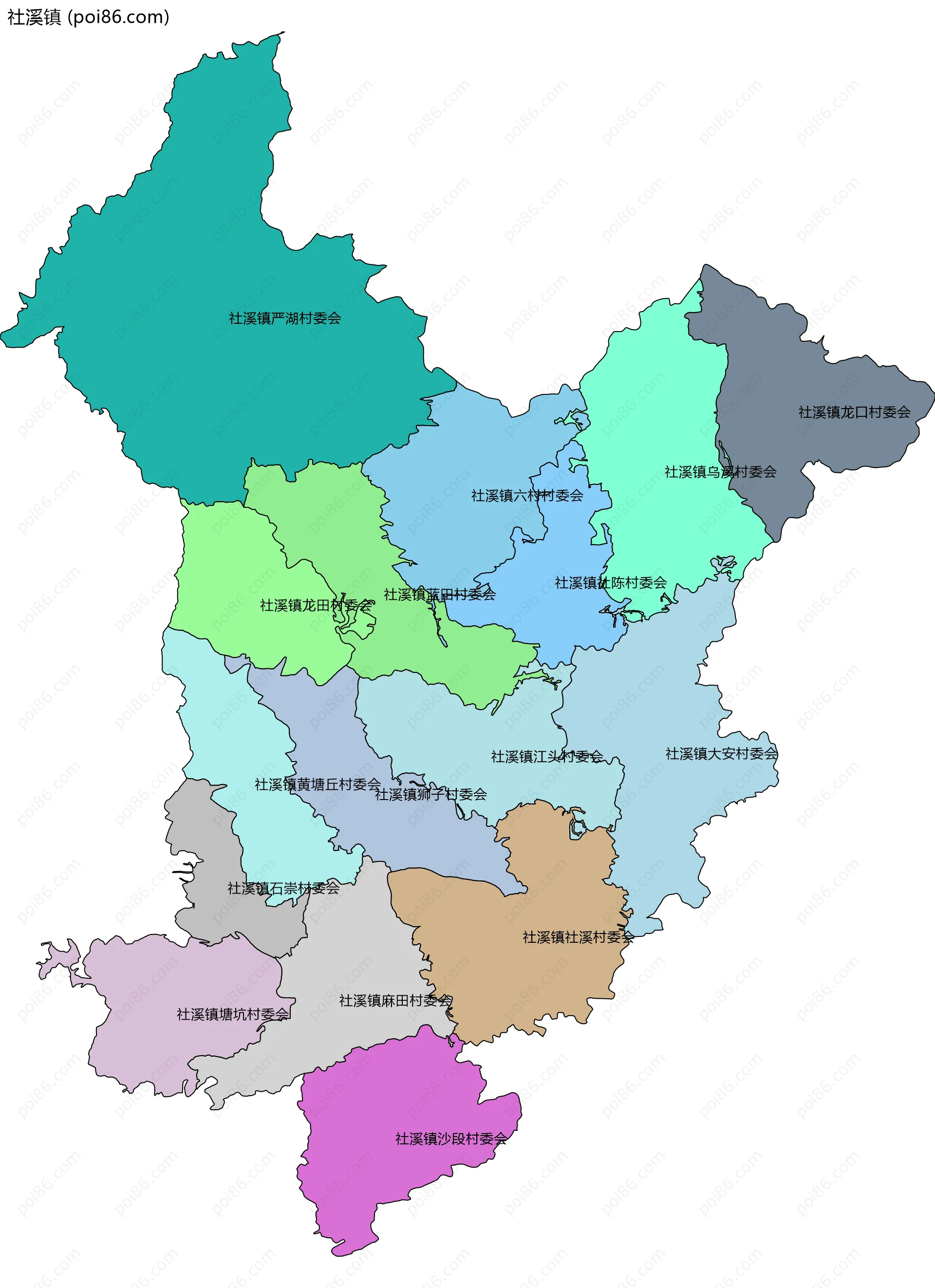 社溪镇边界地图(五级行政区划)