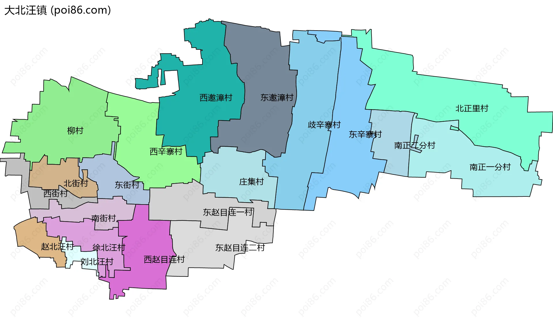 大北汪镇边界地图(五级行政区划)