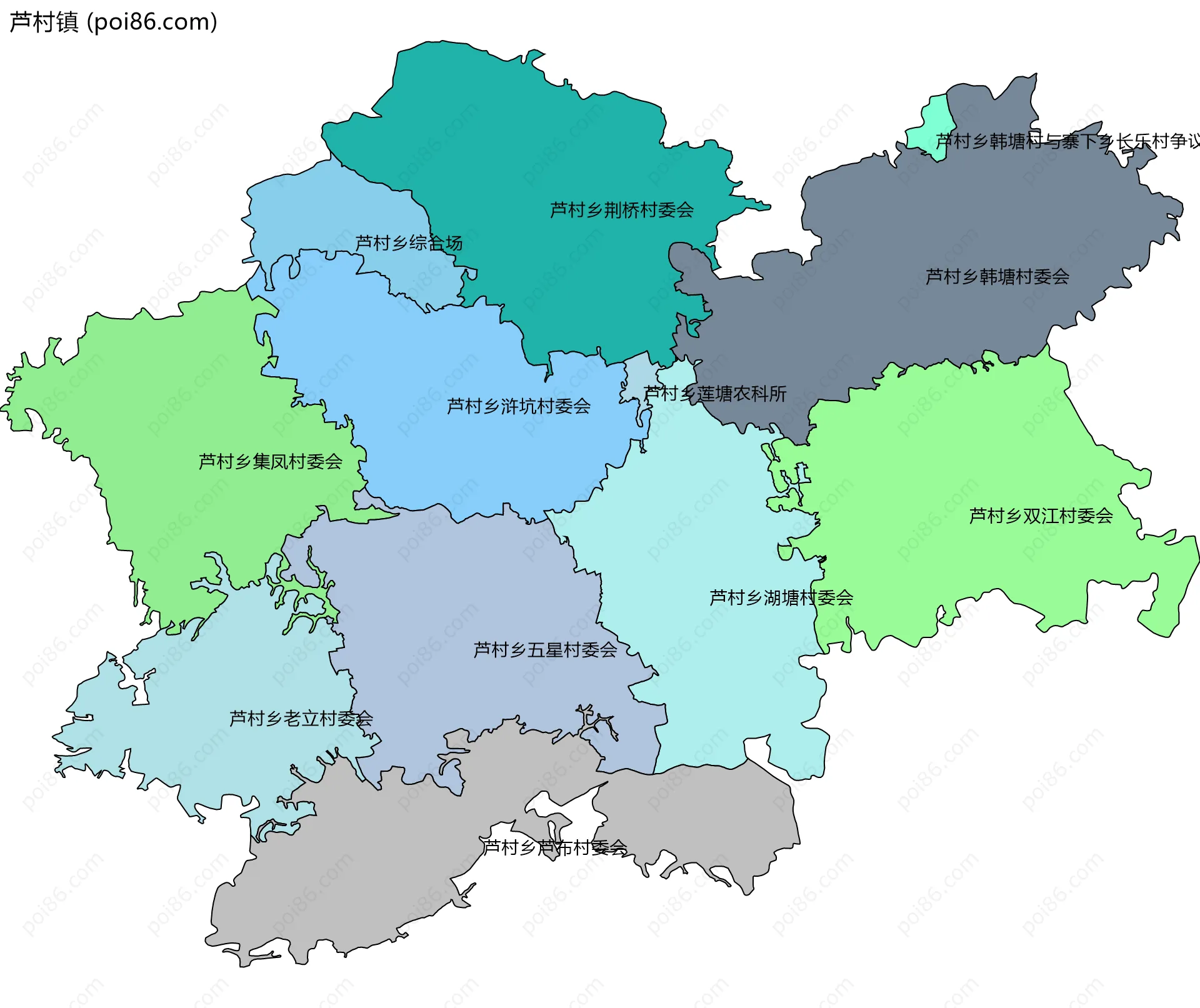 芦村镇边界地图(五级行政区划)
