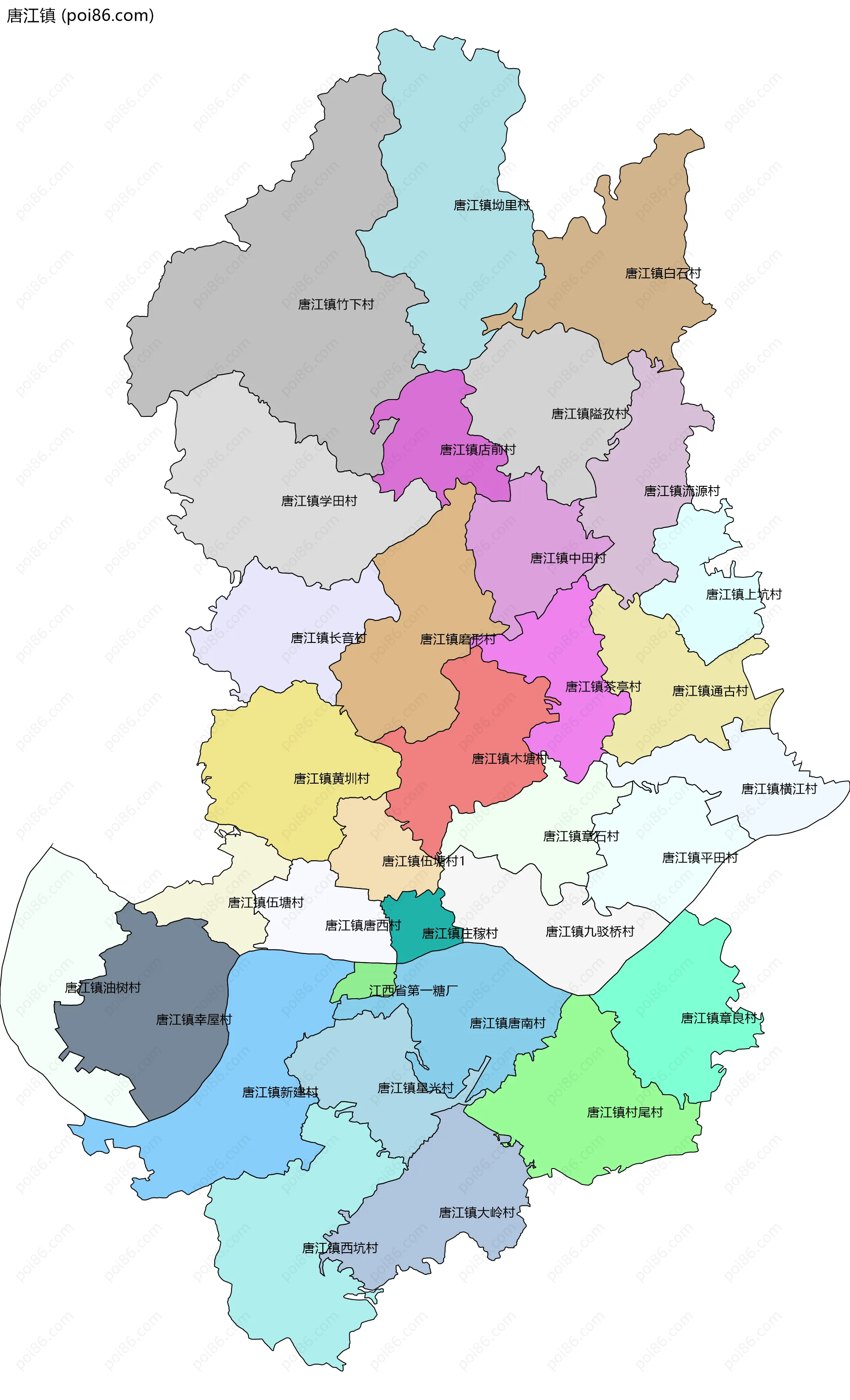 唐江镇边界地图(五级行政区划)