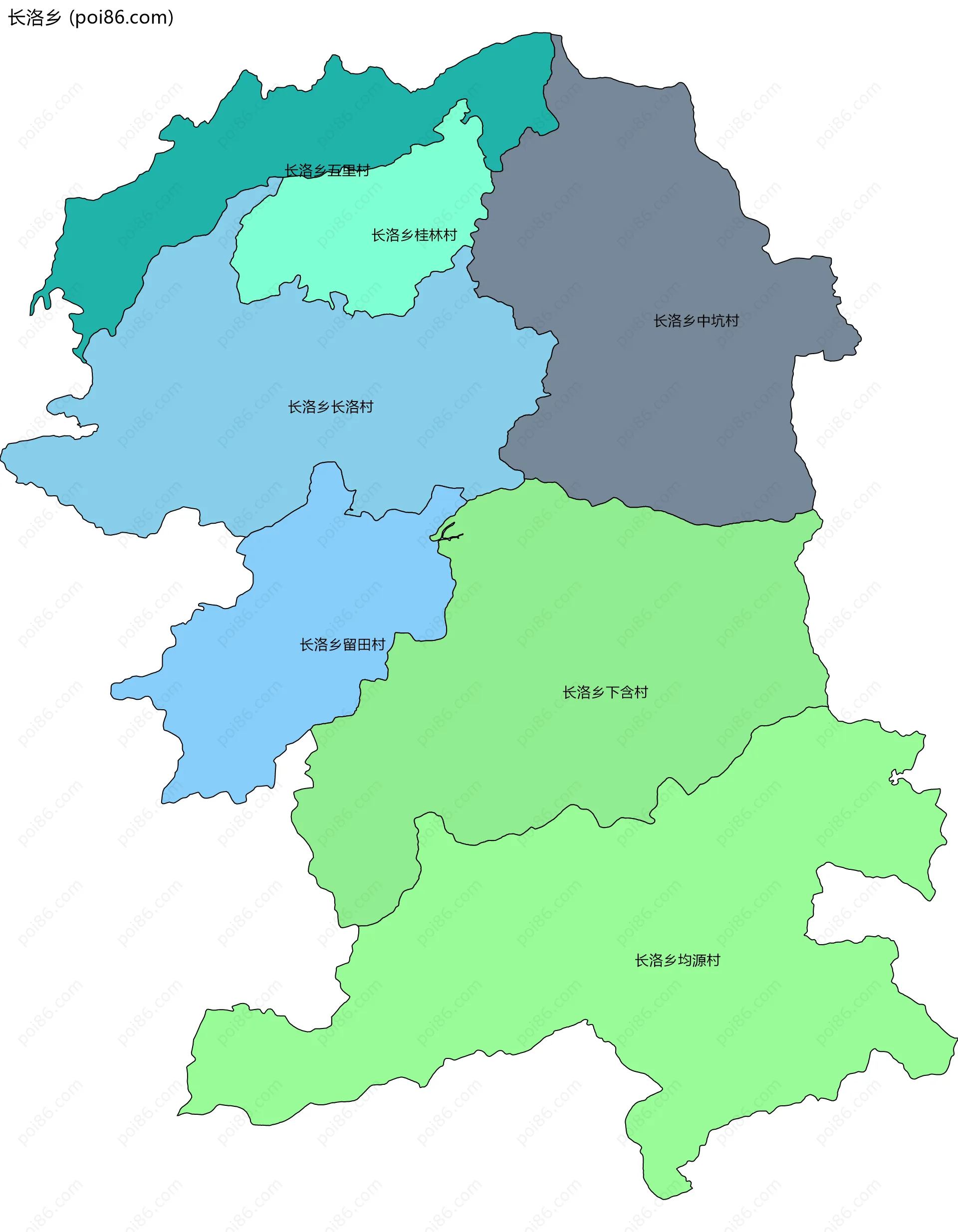 长洛乡边界地图(五级行政区划)