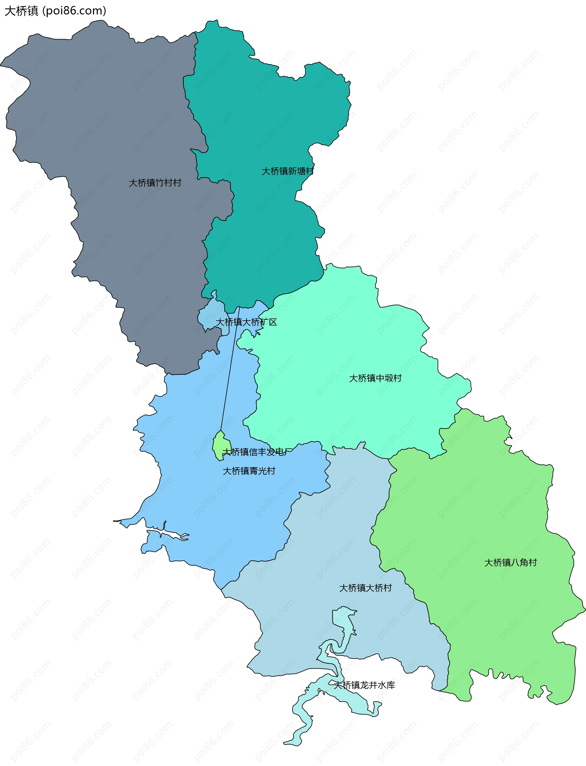 大桥镇边界地图(五级行政区划)