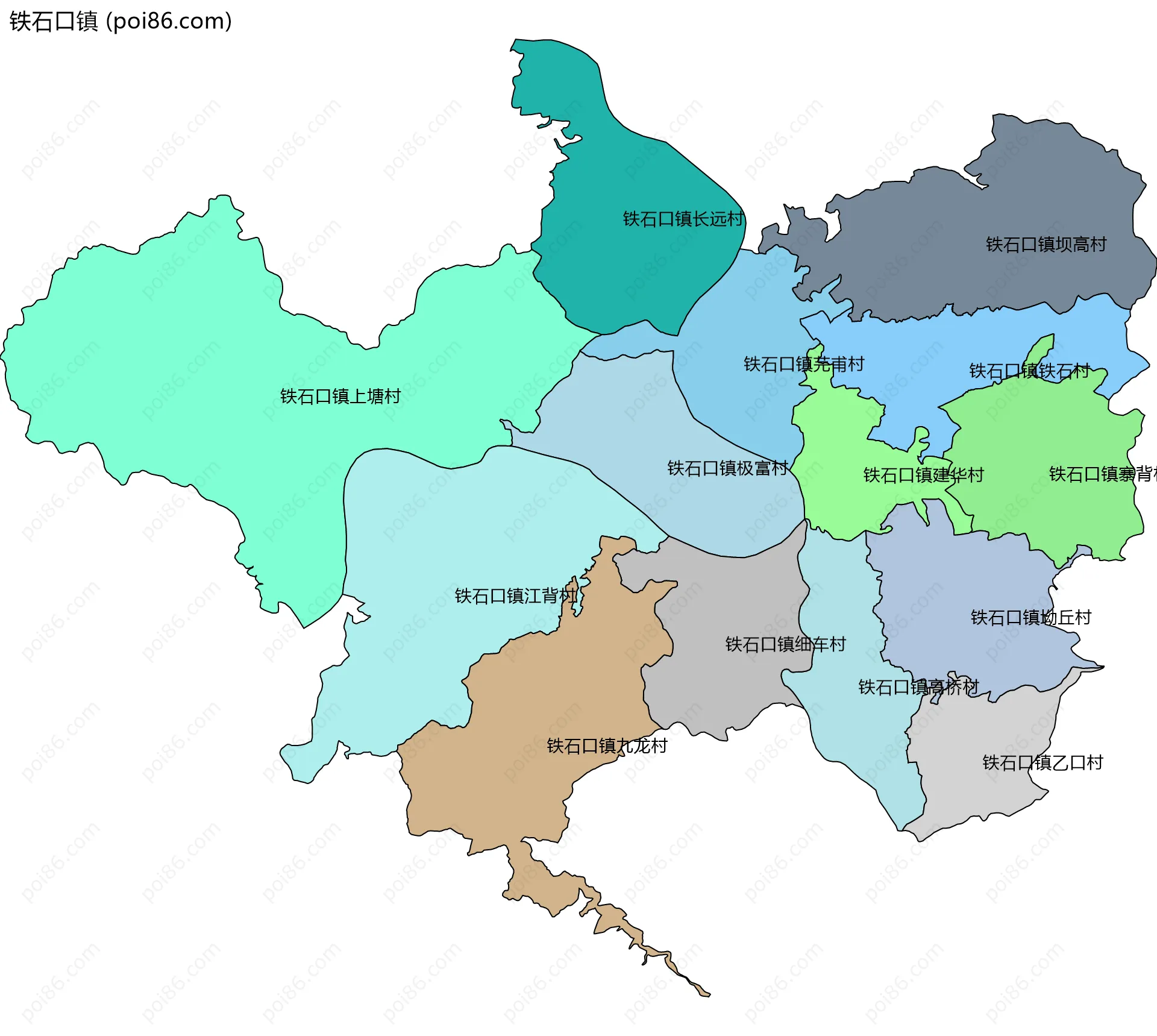 铁石口镇边界地图(五级行政区划)