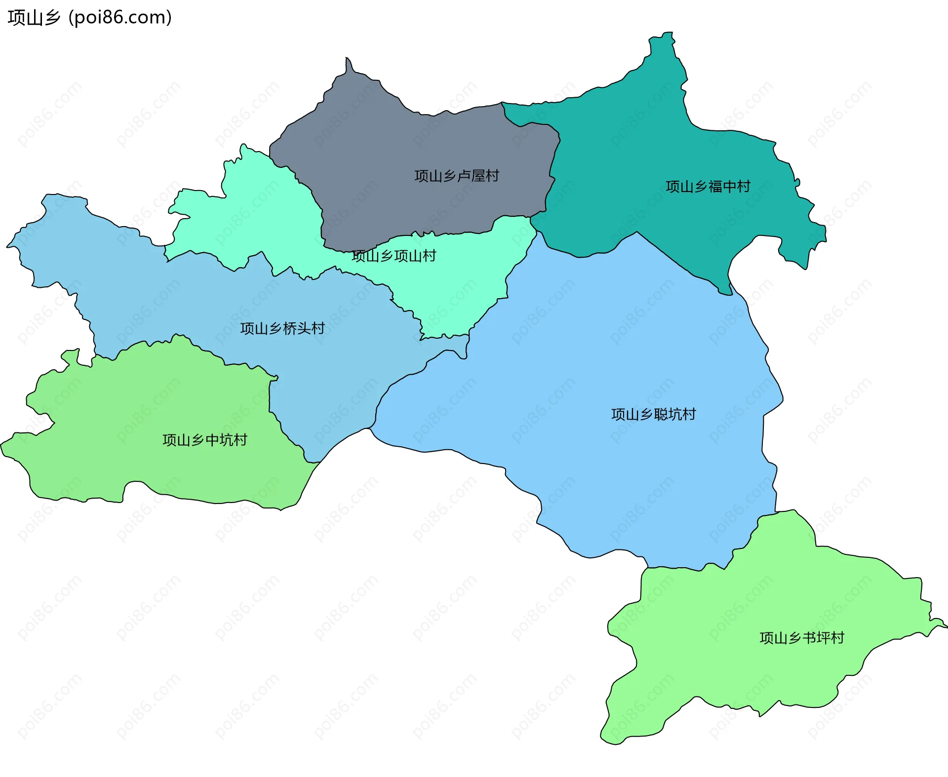 项山乡边界地图(五级行政区划)