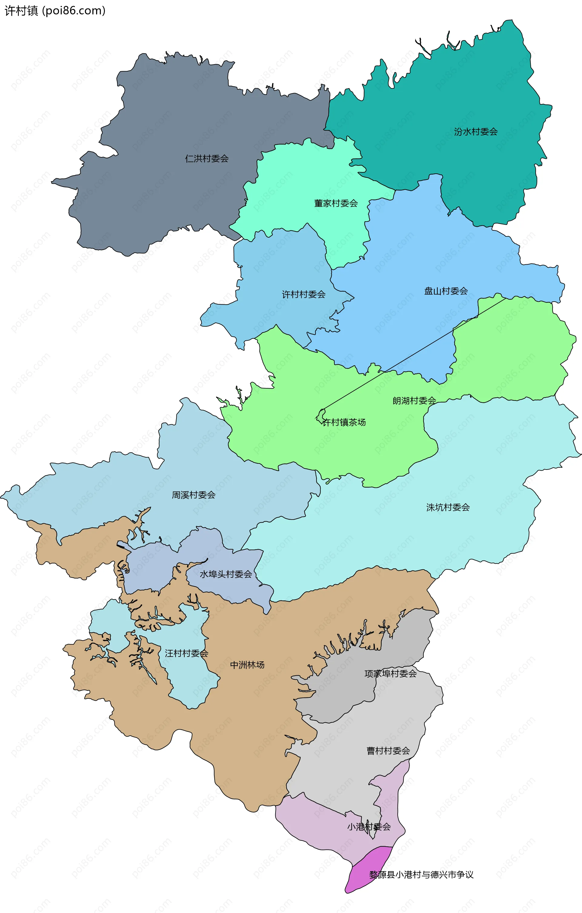 许村镇边界地图(五级行政区划)