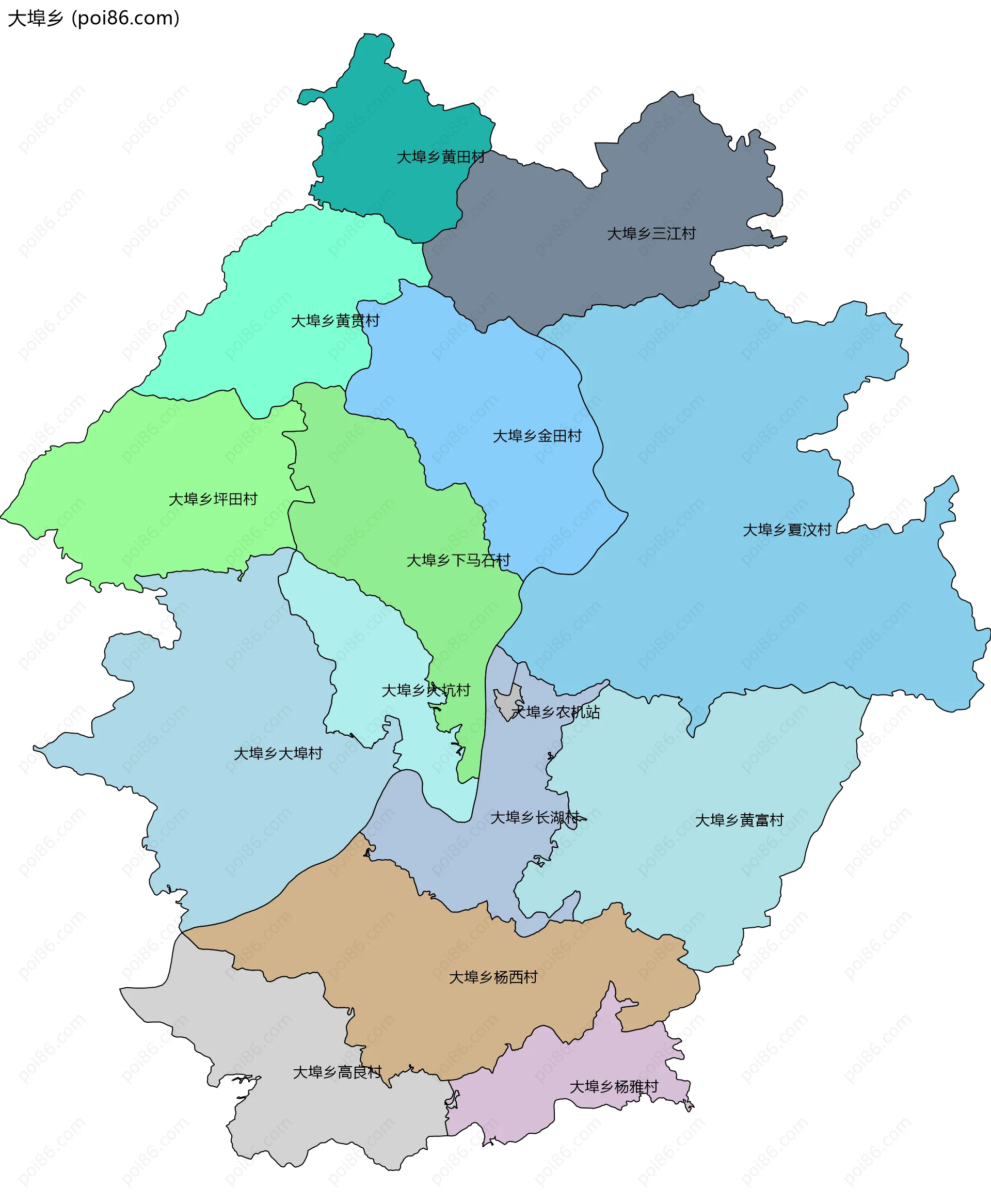 大埠乡边界地图(五级行政区划)