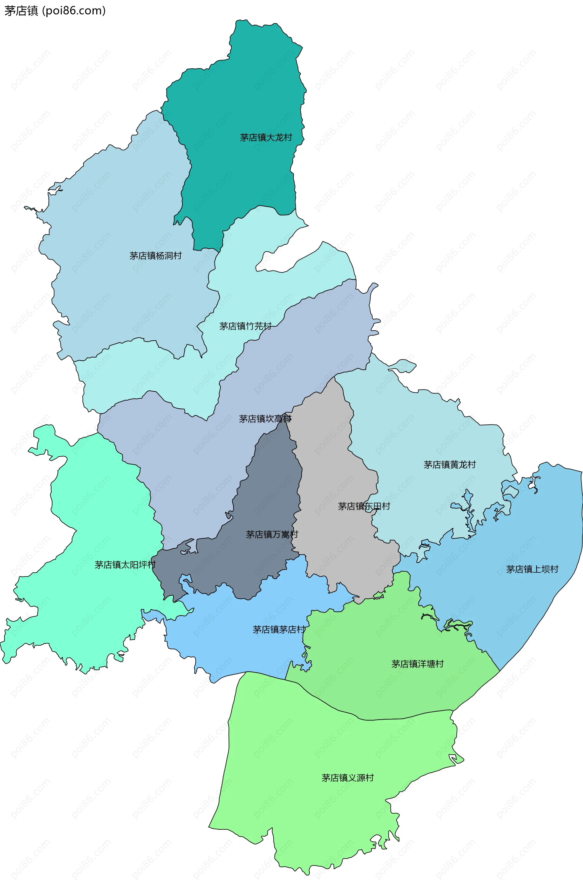 茅店镇边界地图(五级行政区划)