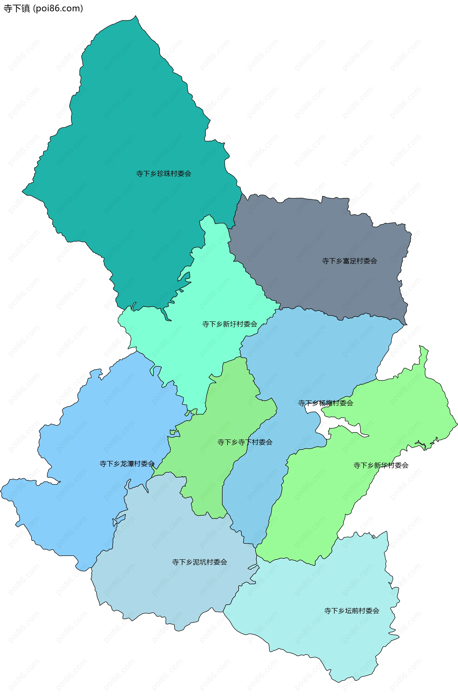 寺下镇边界地图(五级行政区划)