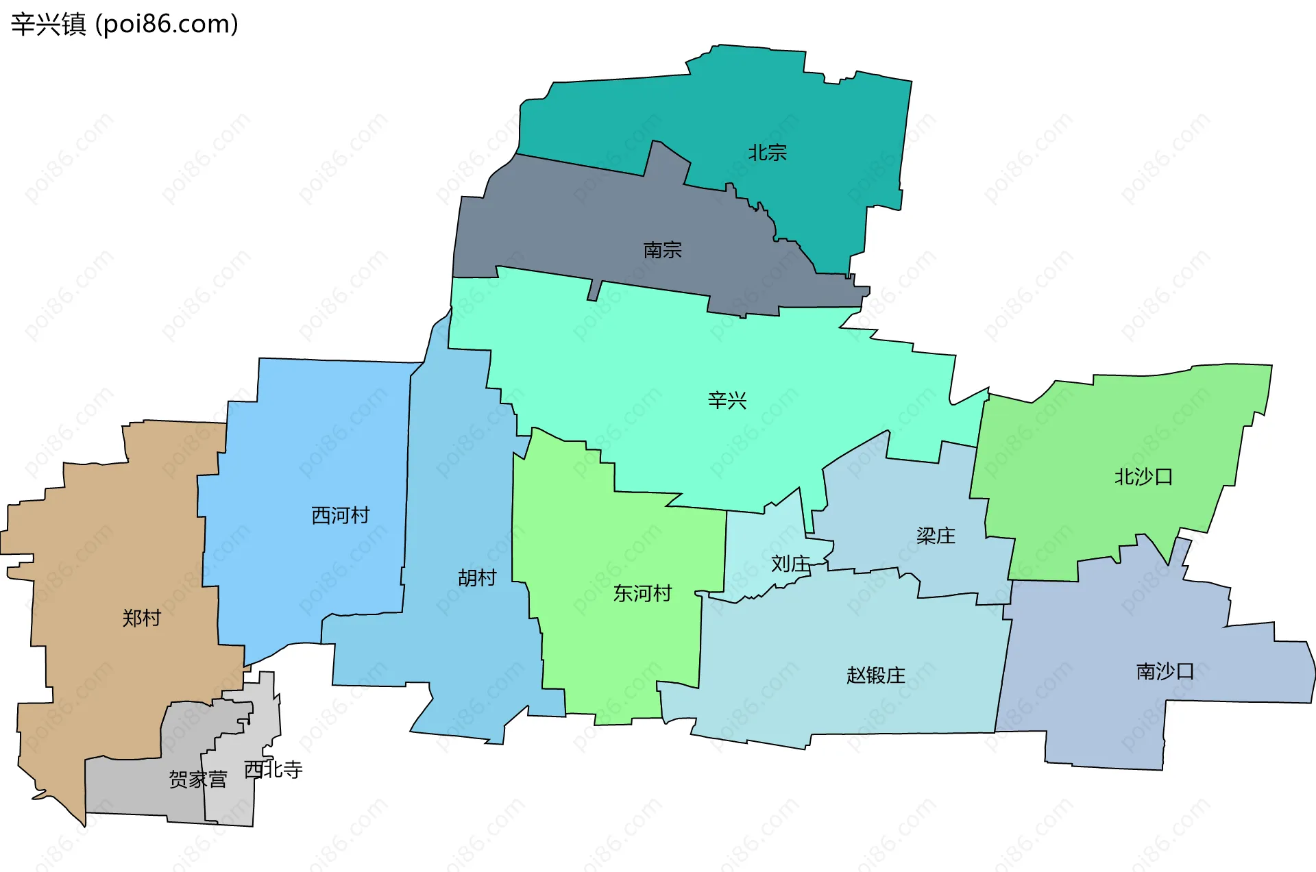 辛兴镇边界地图(五级行政区划)