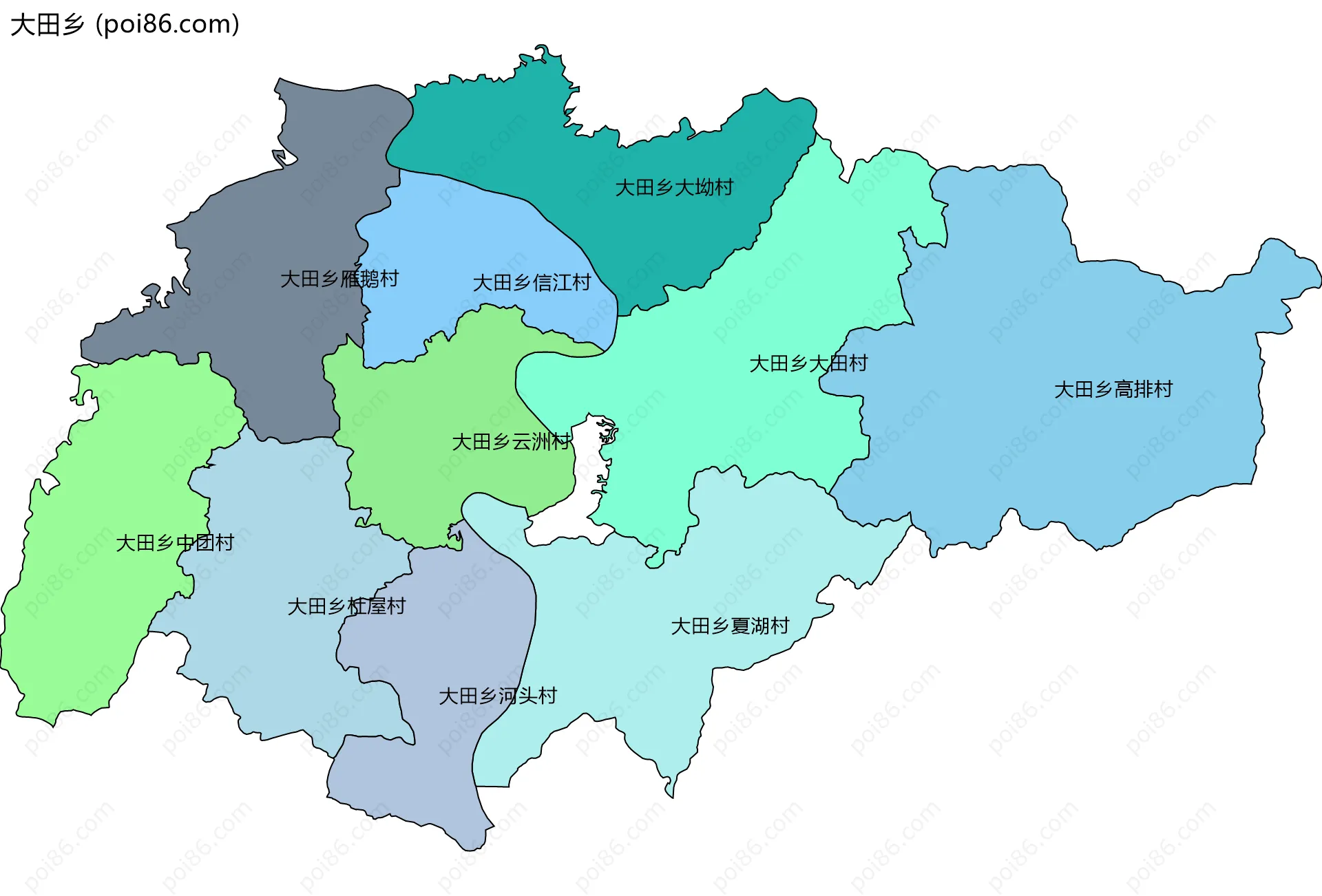 大田乡边界地图(五级行政区划)