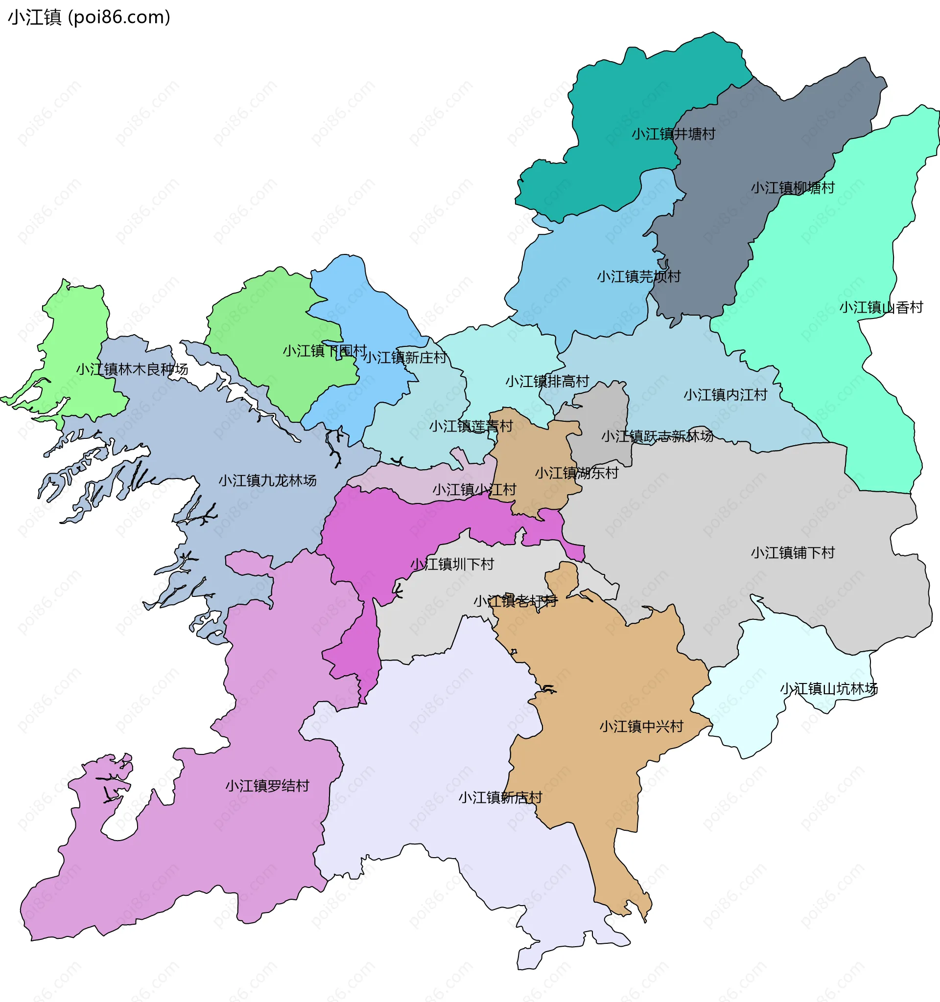 小江镇边界地图(五级行政区划)