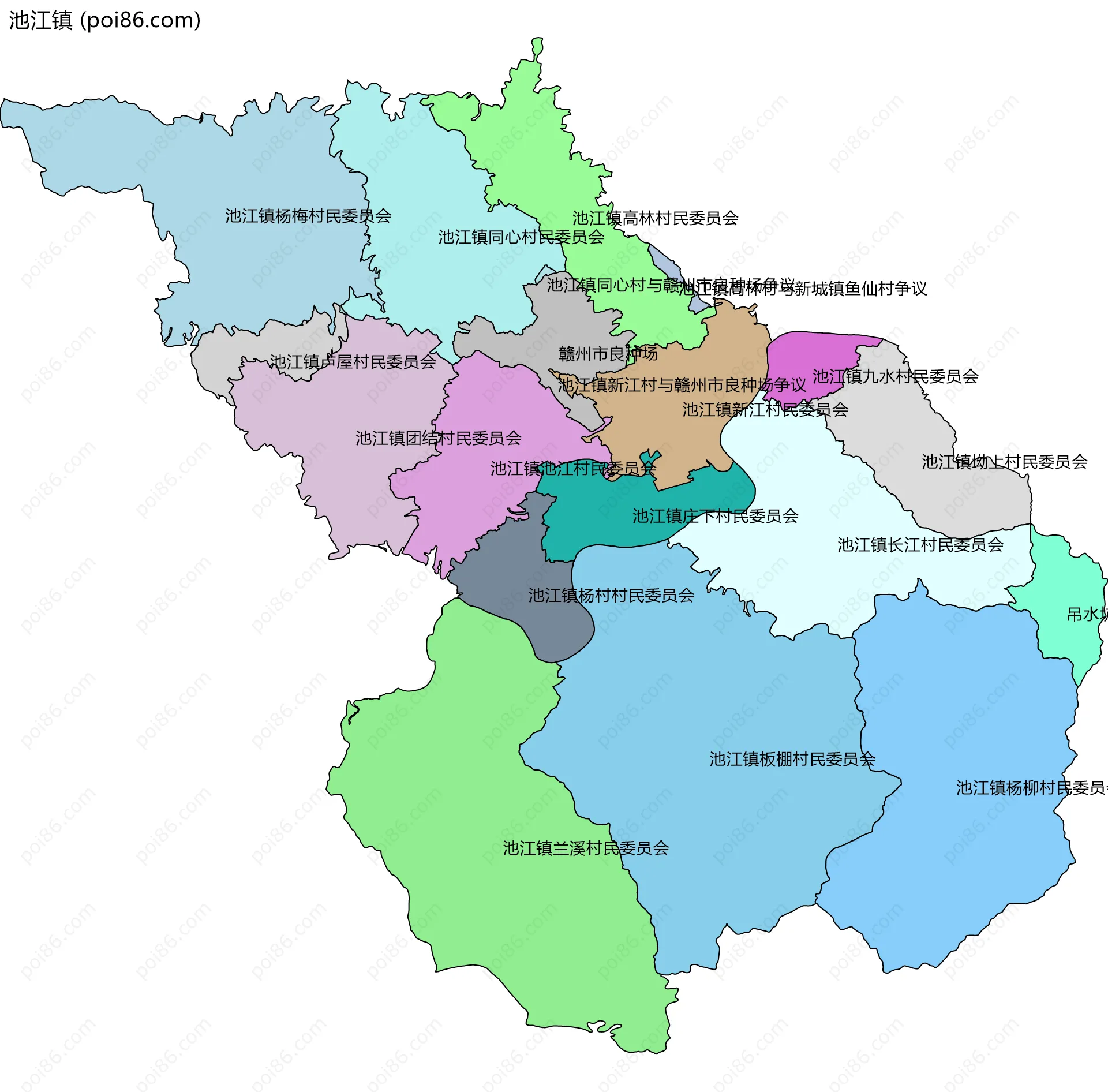池江镇边界地图(五级行政区划)