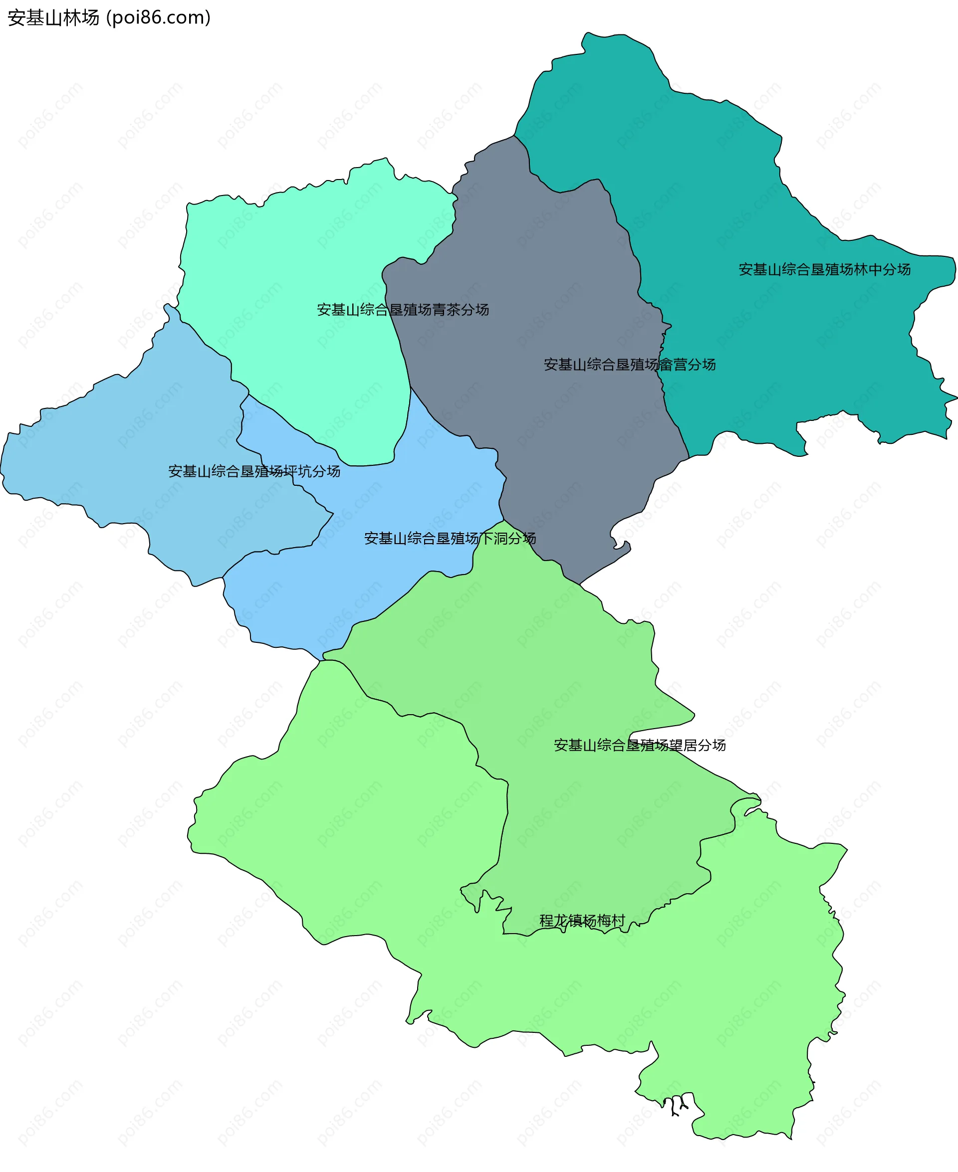 安基山林场边界地图(五级行政区划)