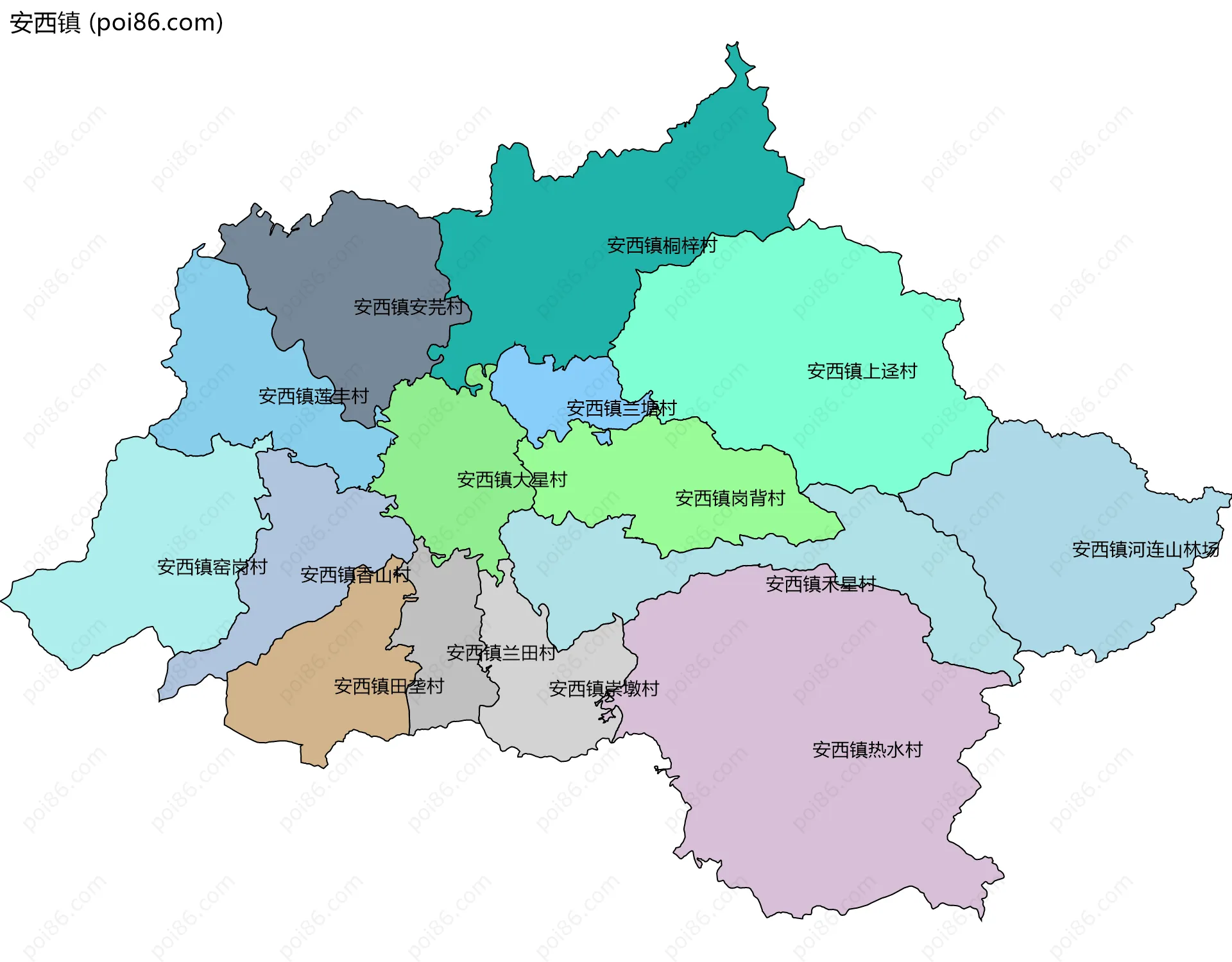 安西镇边界地图(五级行政区划)