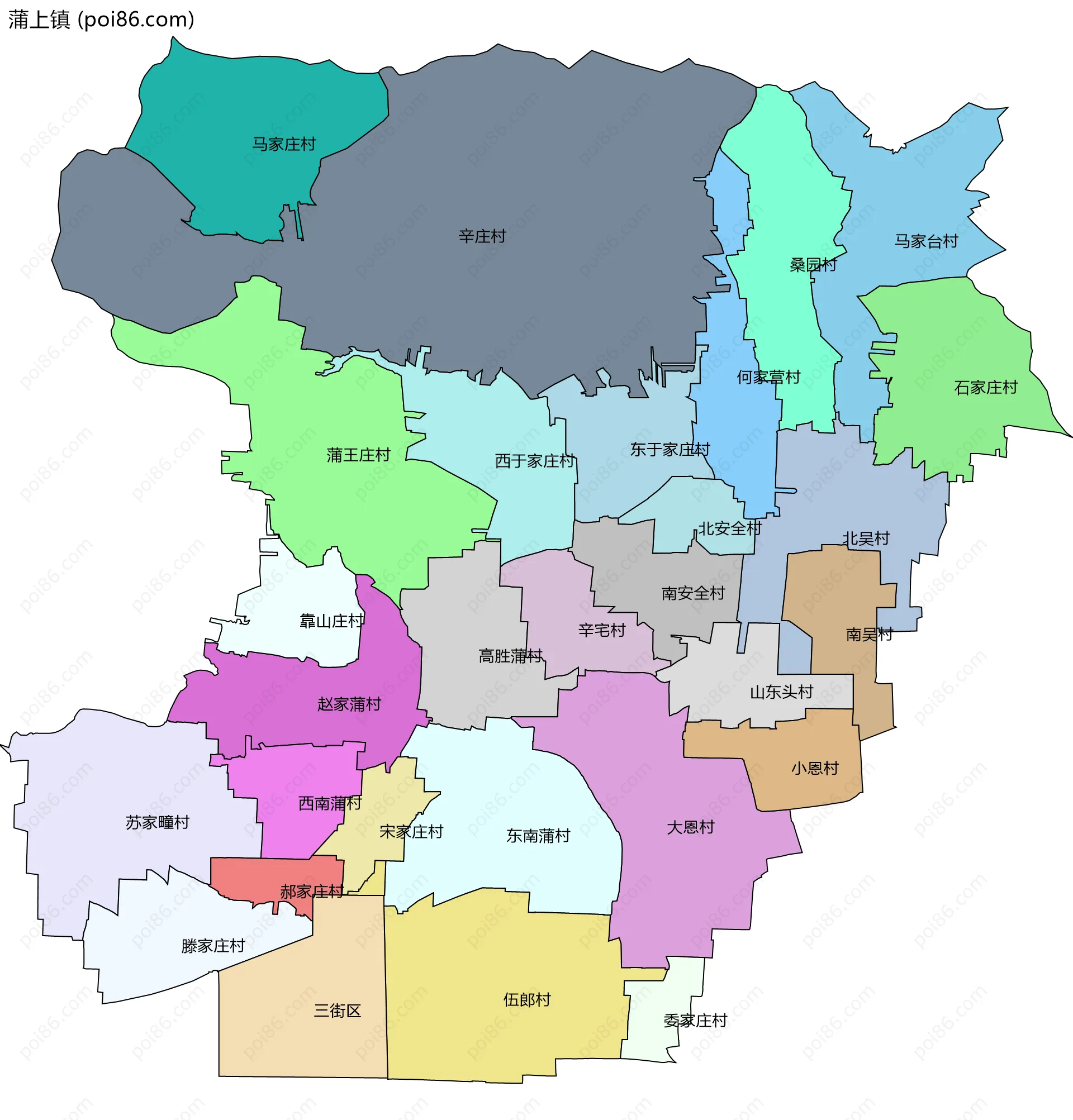 蒲上镇边界地图(五级行政区划)