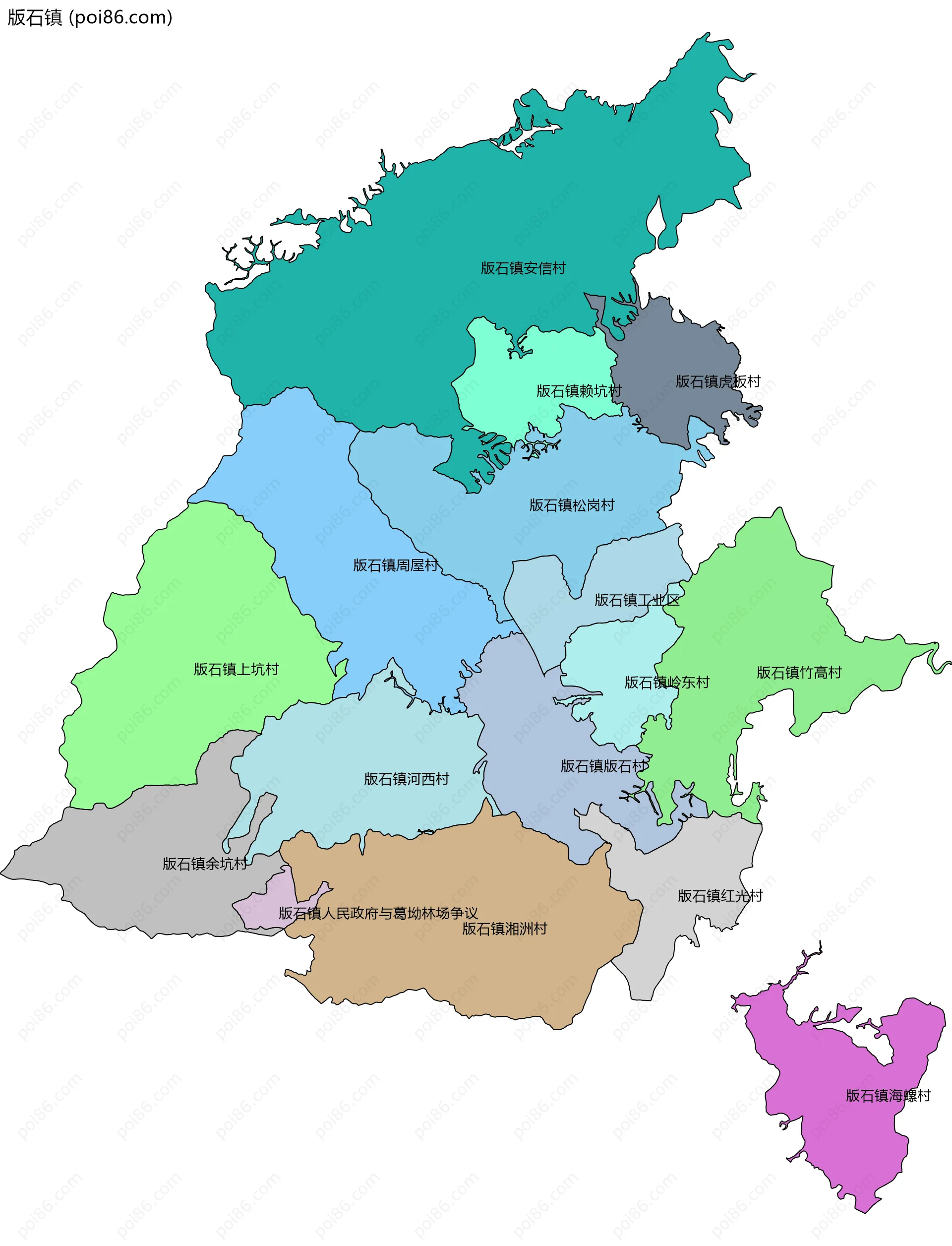 版石镇边界地图(五级行政区划)
