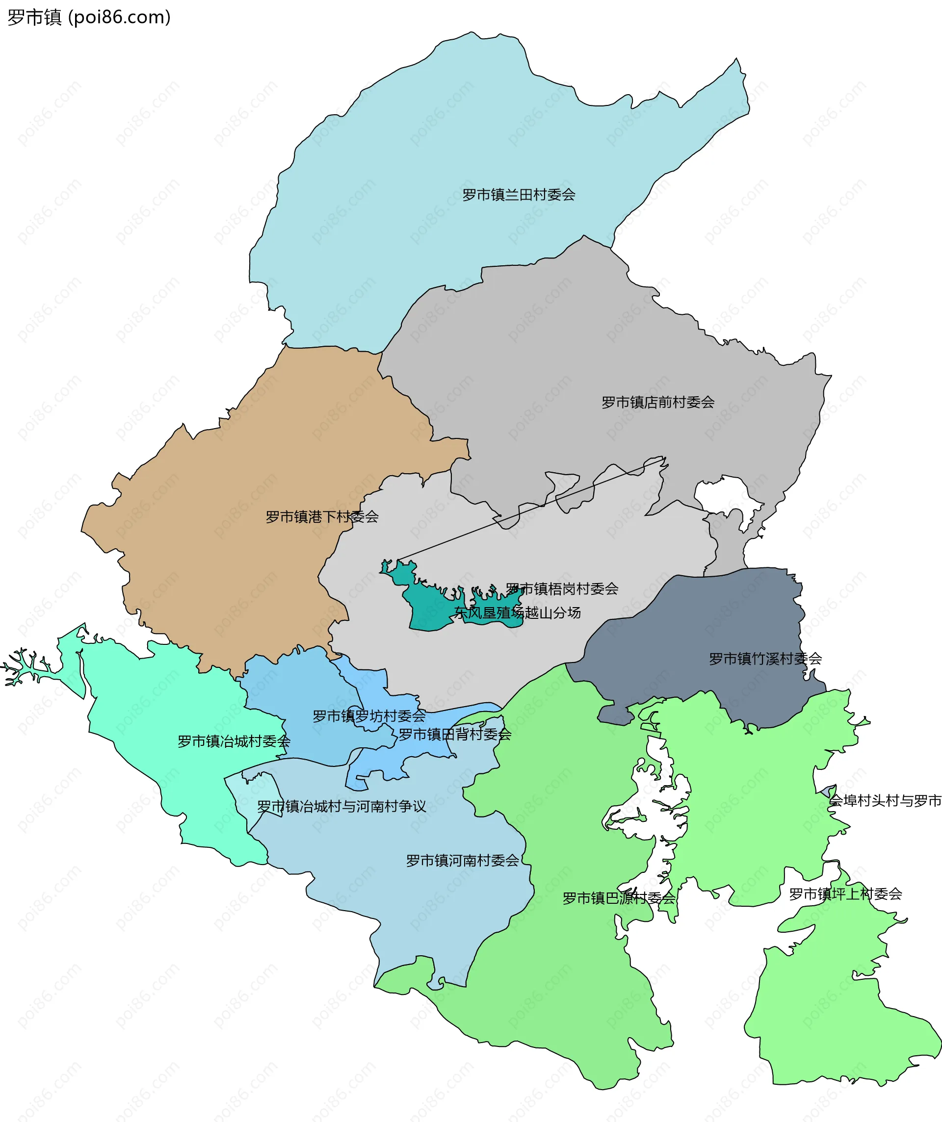 罗市镇边界地图(五级行政区划)