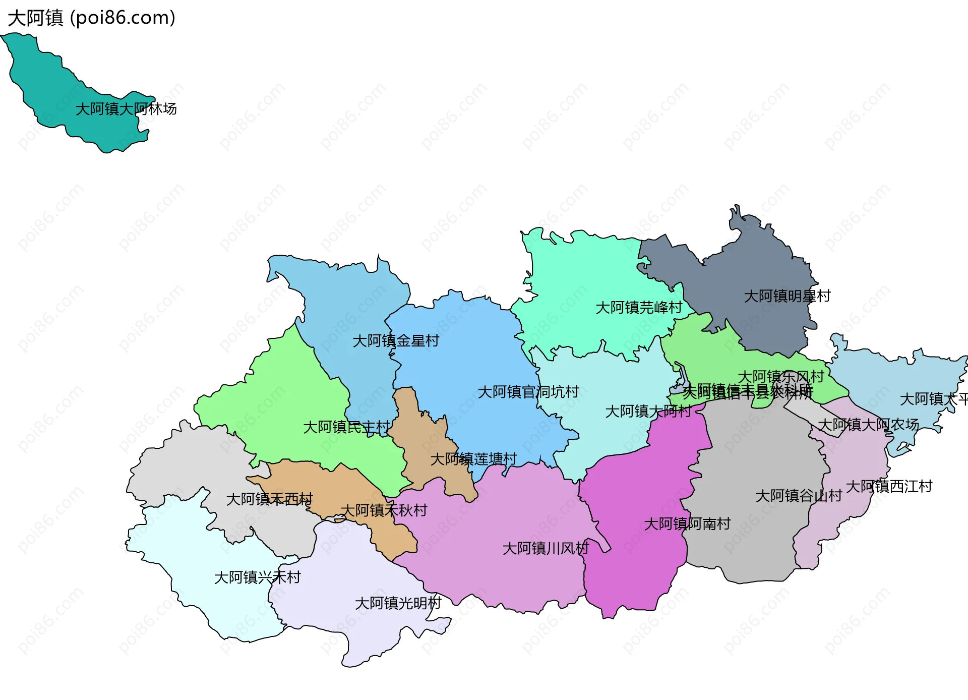 大阿镇边界地图(五级行政区划)