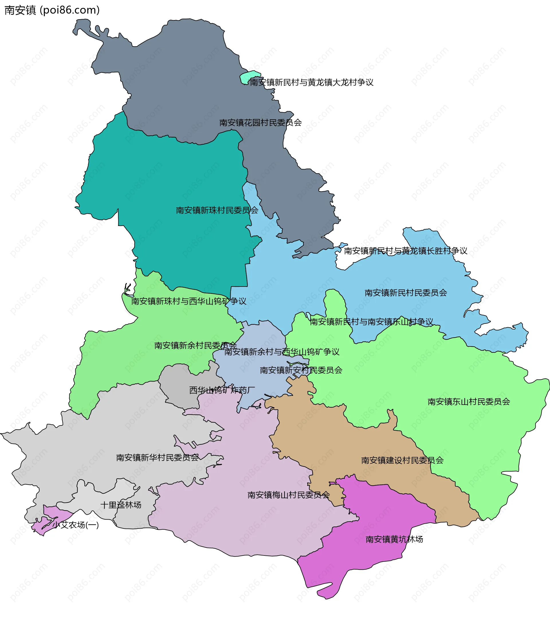 南安镇边界地图(五级行政区划)