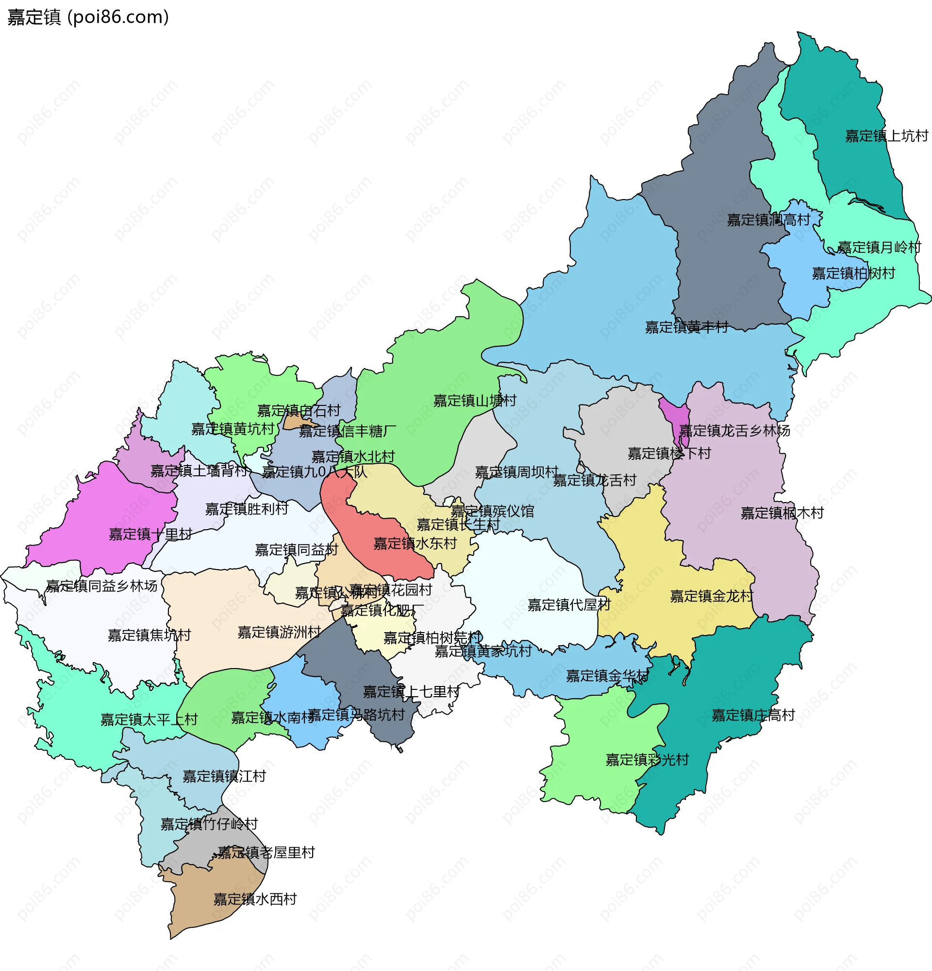嘉定镇边界地图(五级行政区划)