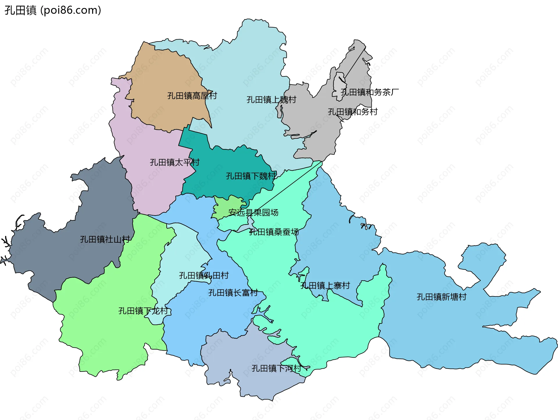 孔田镇边界地图(五级行政区划)