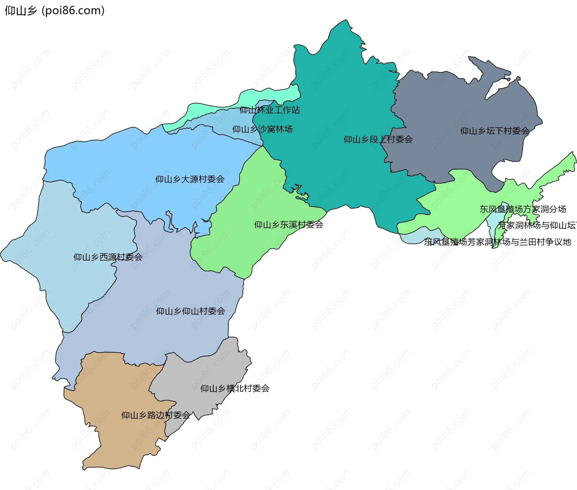 仰山乡边界地图(五级行政区划)