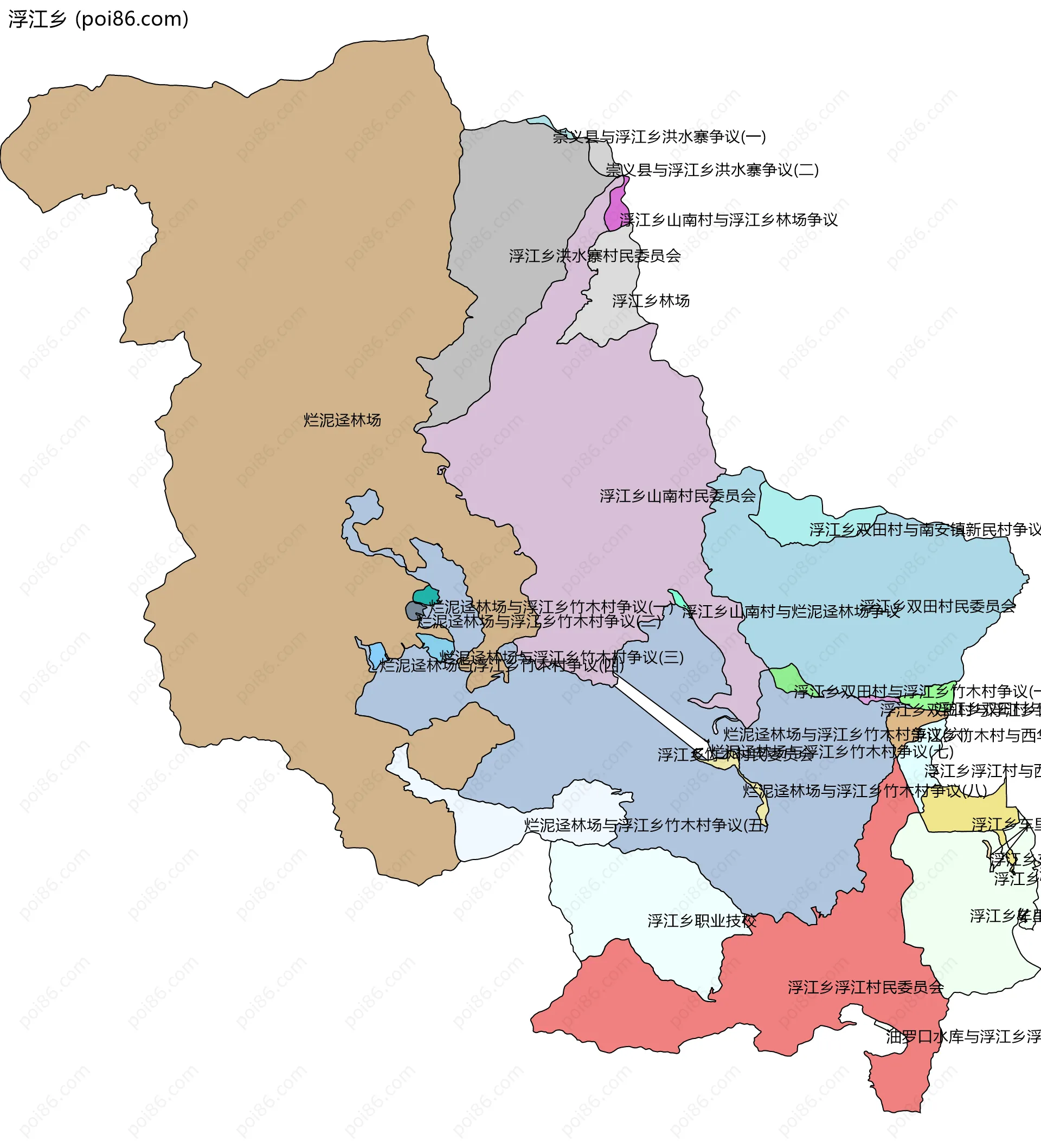 浮江乡边界地图(五级行政区划)