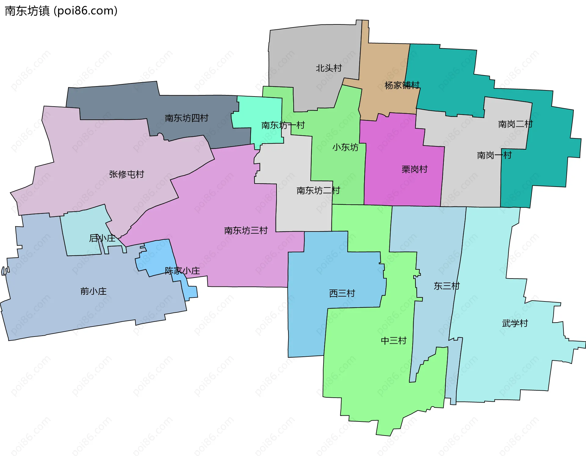 南东坊镇边界地图(五级行政区划)